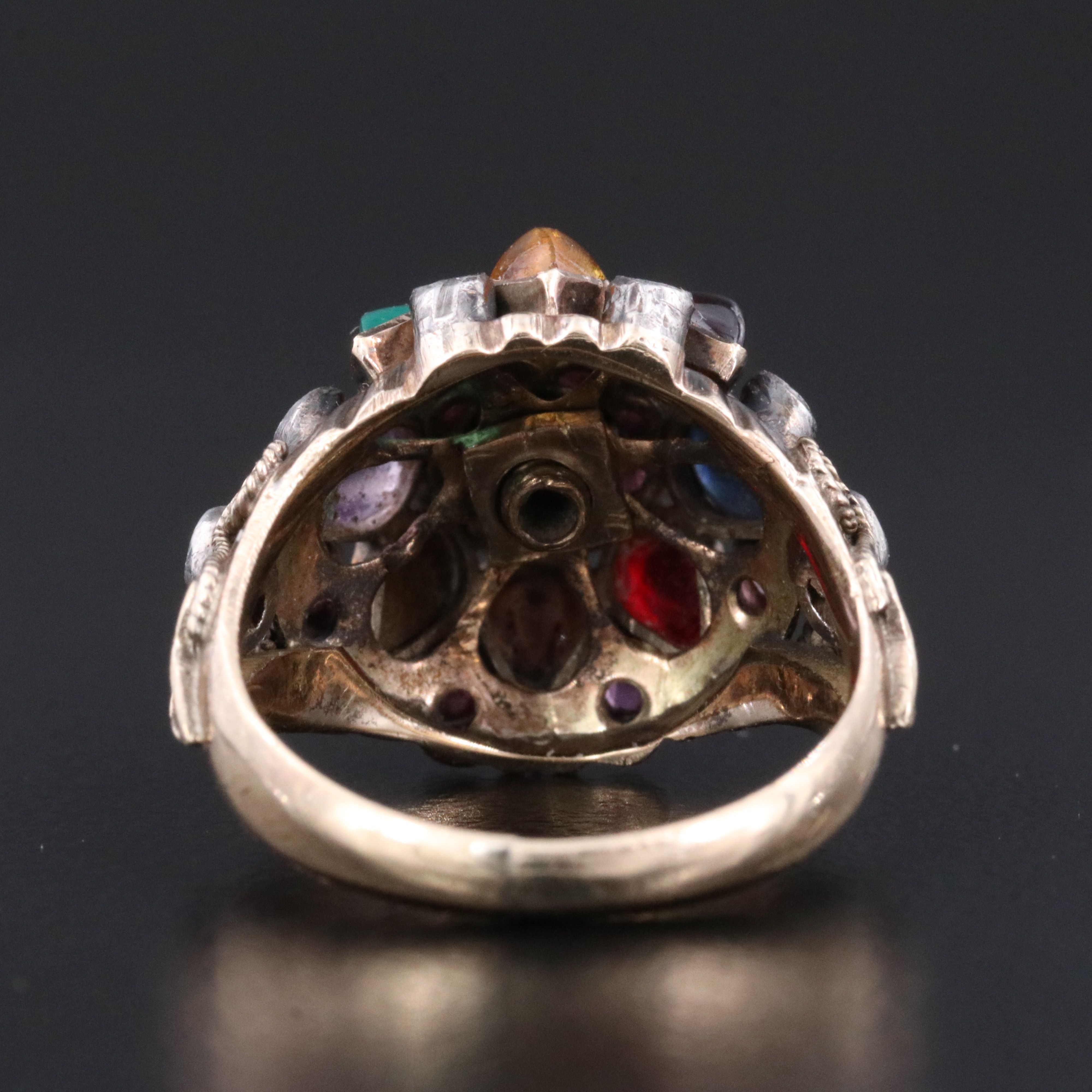 10K Tiered Ring with 800 Silver Accents Featuring Ruby, Amethyst and Tiger's Eye