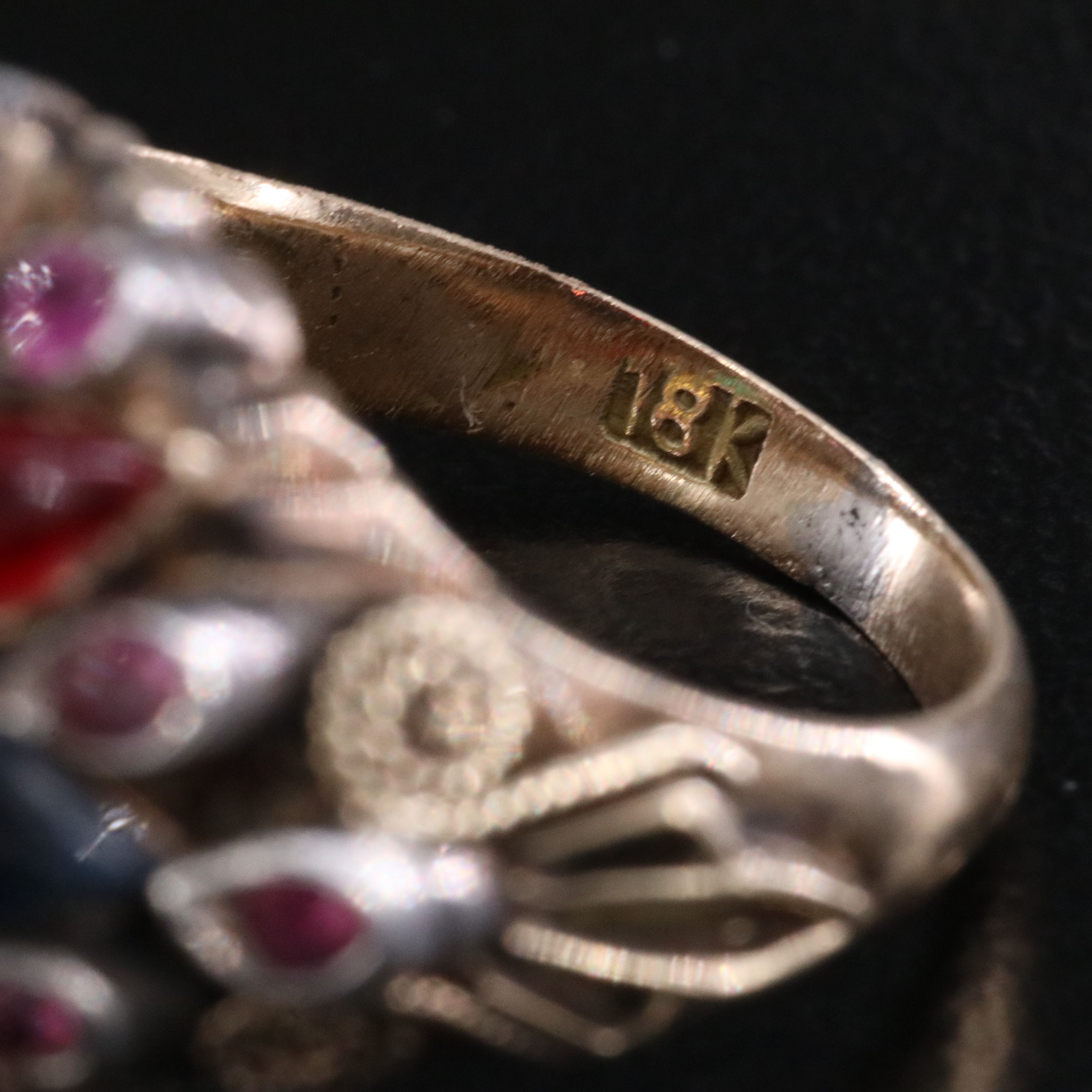 10K Tiered Ring with 800 Silver Accents Featuring Ruby, Amethyst and Tiger's Eye