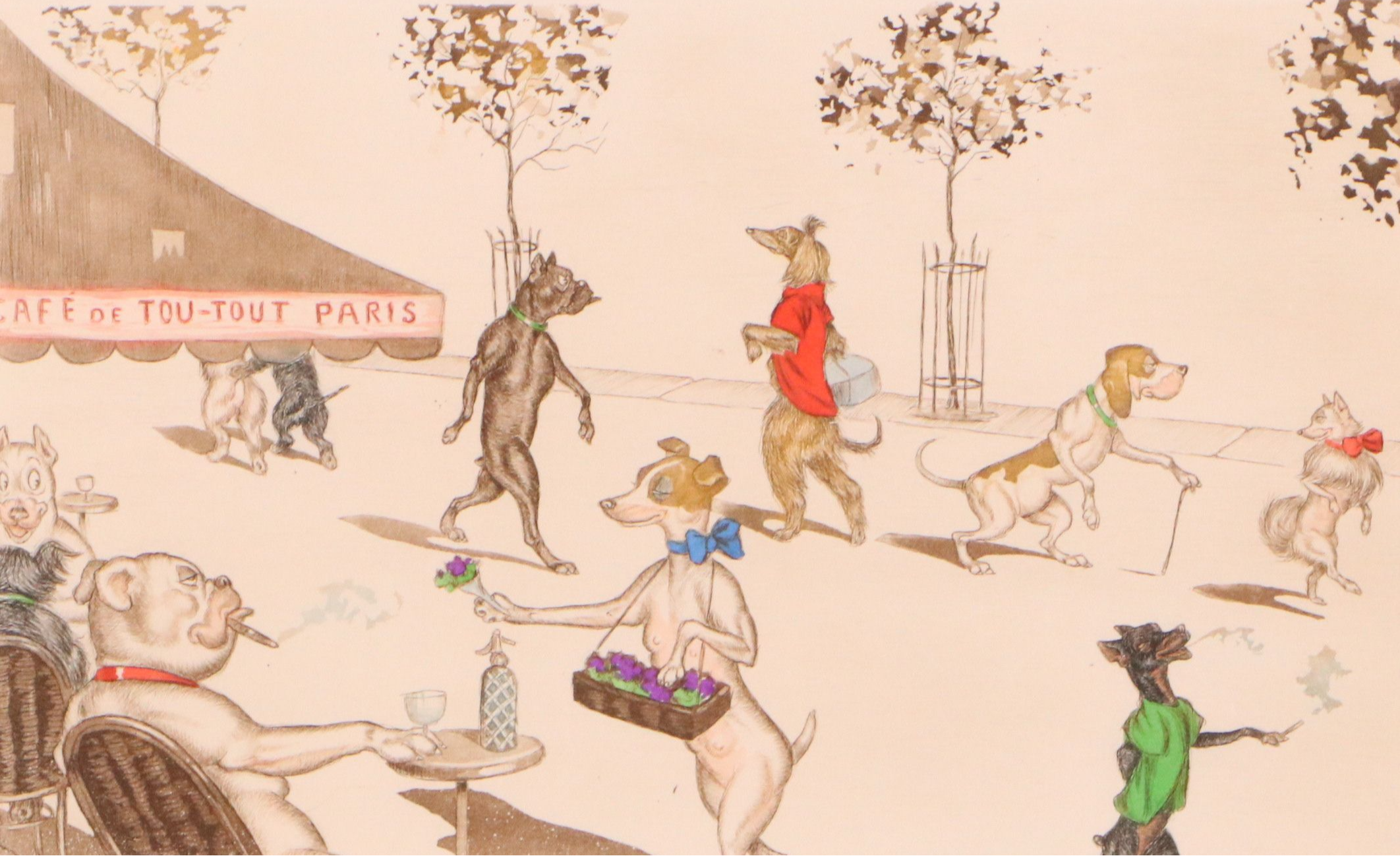 Boris O'Klein Hand-Colored Etching "Champs-Élysées," 20th Century