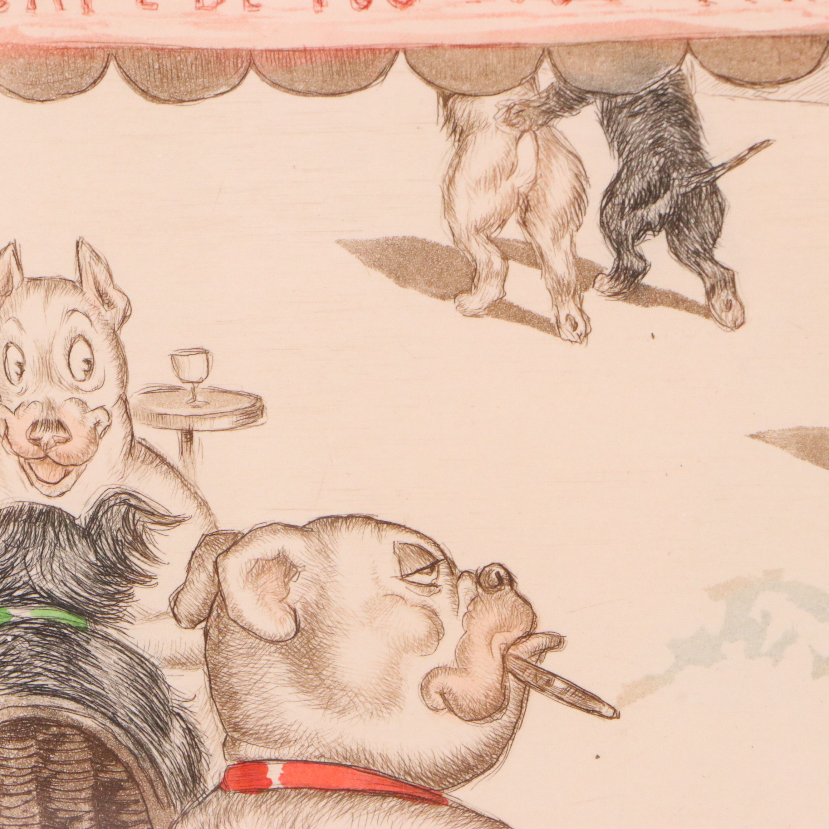 Boris O'Klein Hand-Colored Etching "Champs-Élysées," 20th Century