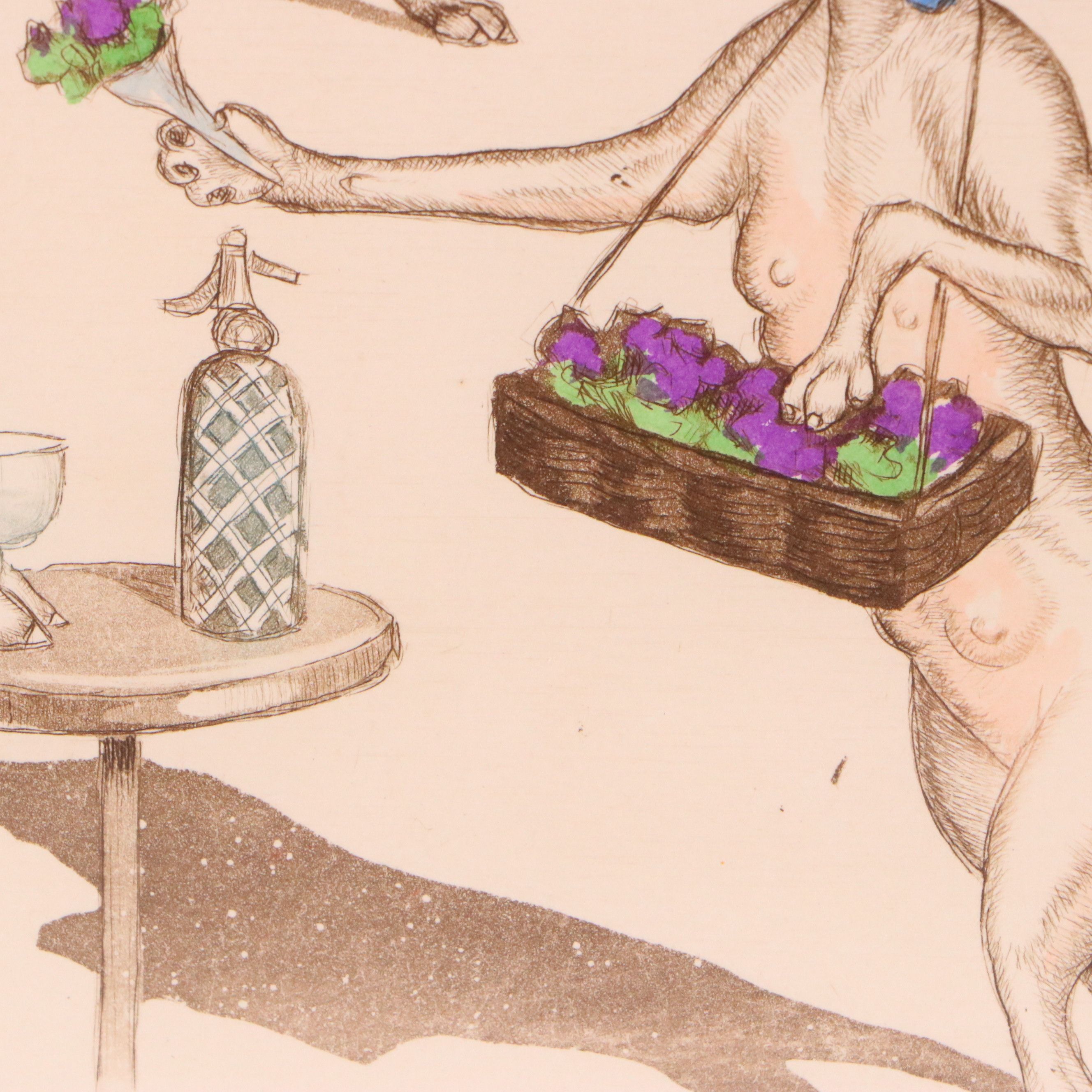 Boris O'Klein Hand-Colored Etching "Champs-Élysées," 20th Century