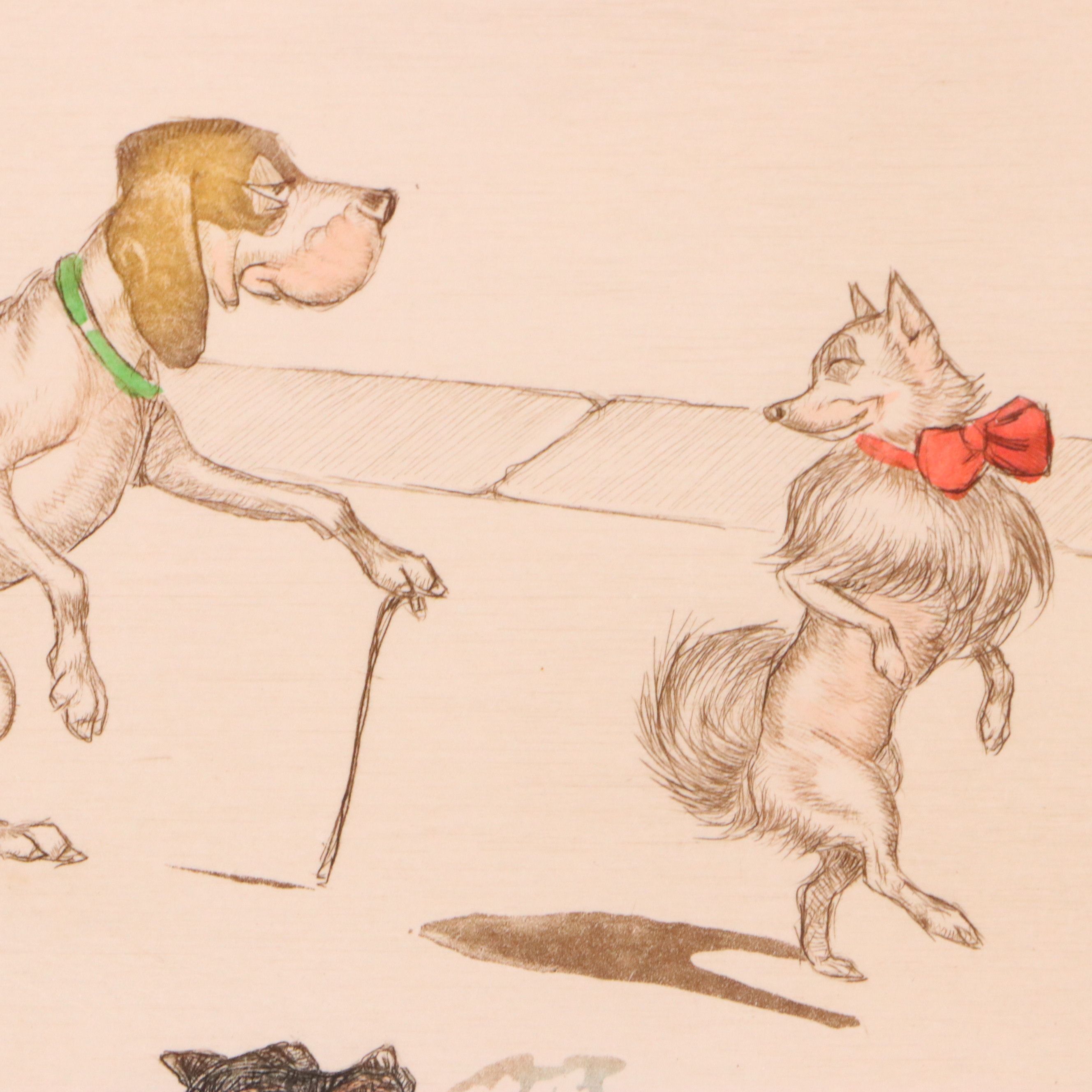 Boris O'Klein Hand-Colored Etching "Champs-Élysées," 20th Century