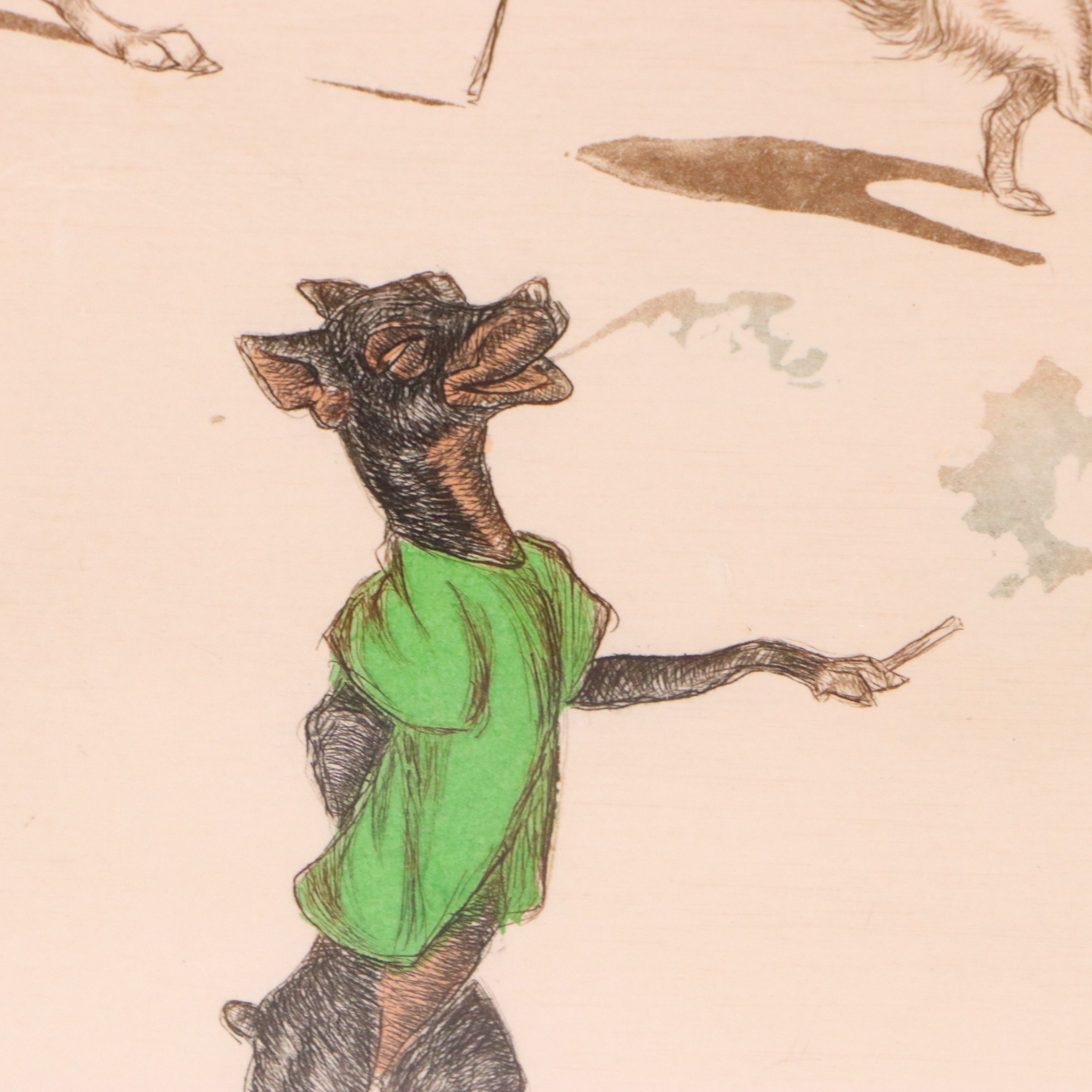 Boris O'Klein Hand-Colored Etching "Champs-Élysées," 20th Century