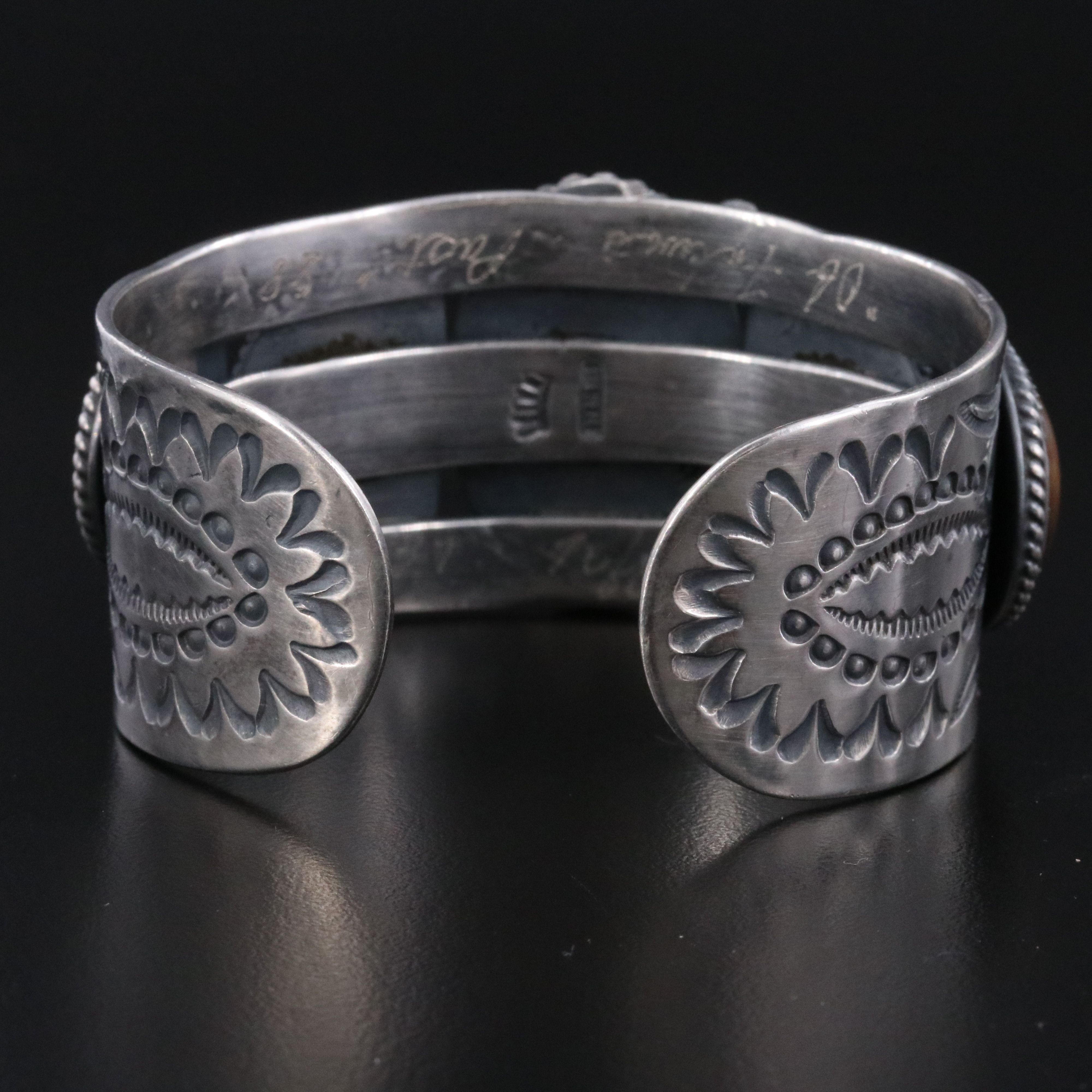 Vintage Southwestern Signed Sterling Fossilized Walrus Ivory Cuff Bracelet