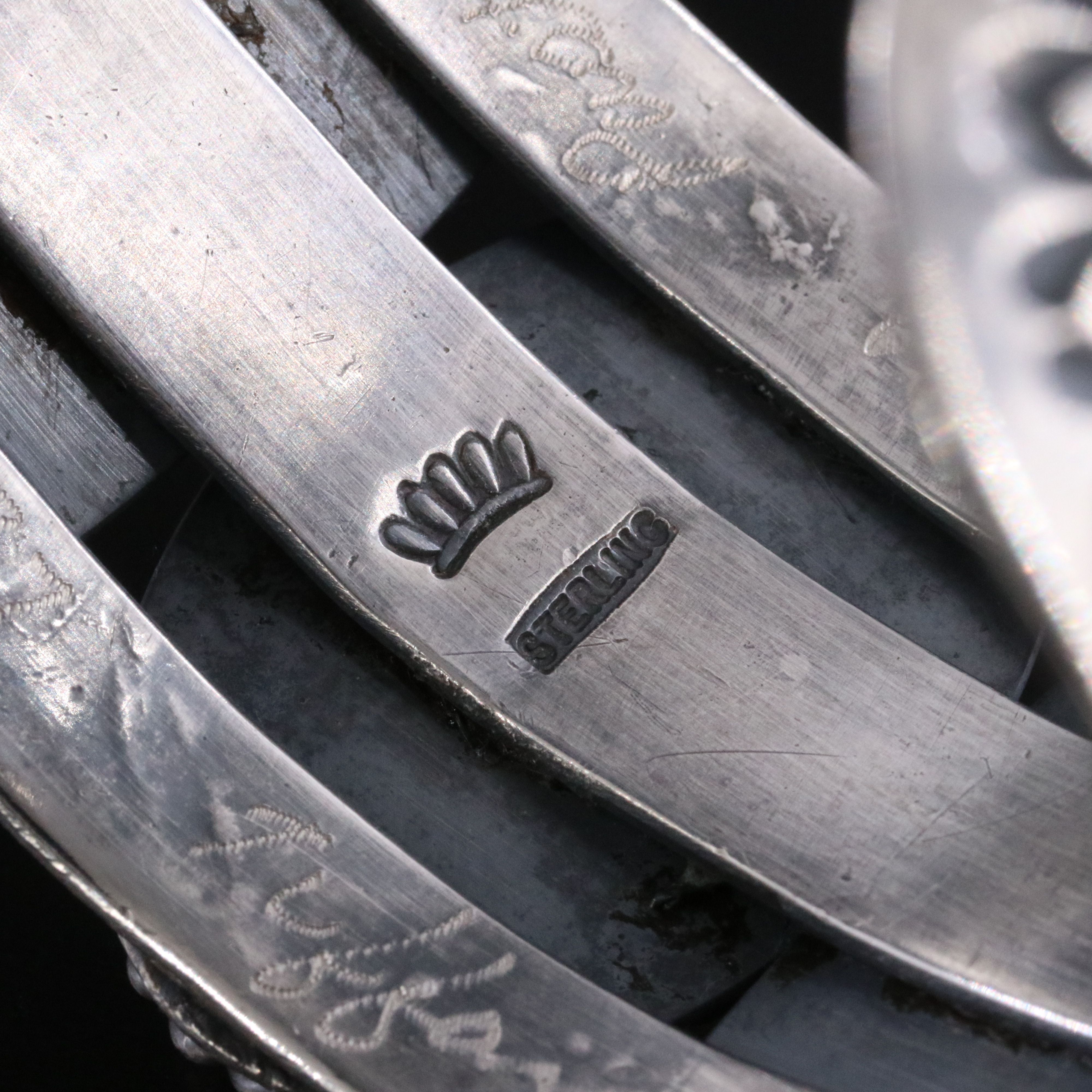 Vintage Southwestern Signed Sterling Fossilized Walrus Ivory Cuff Bracelet