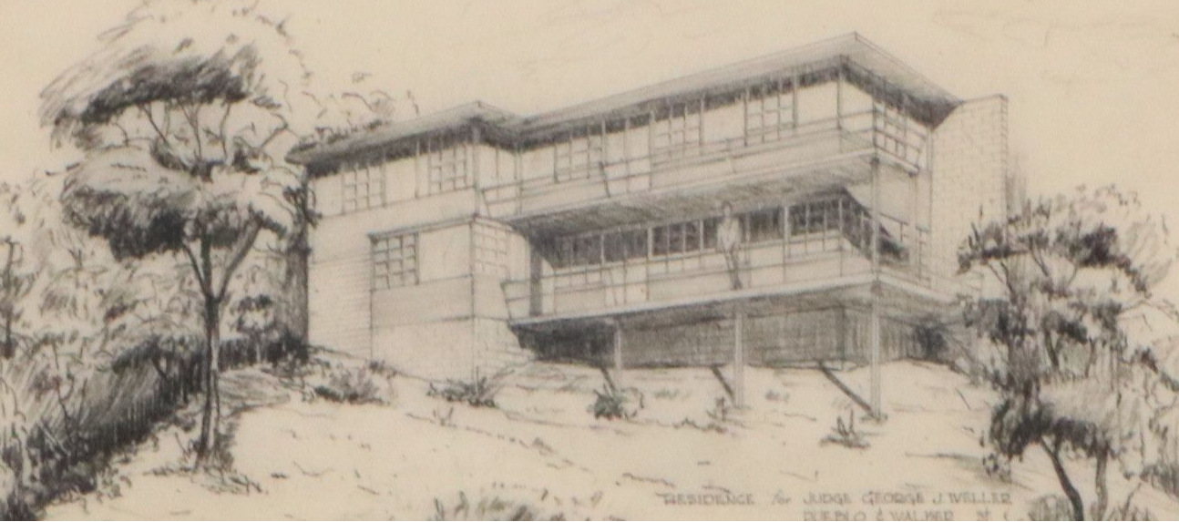George Taylor Graphite Drawing "Residence for Judge George J. Weller," 20th C.