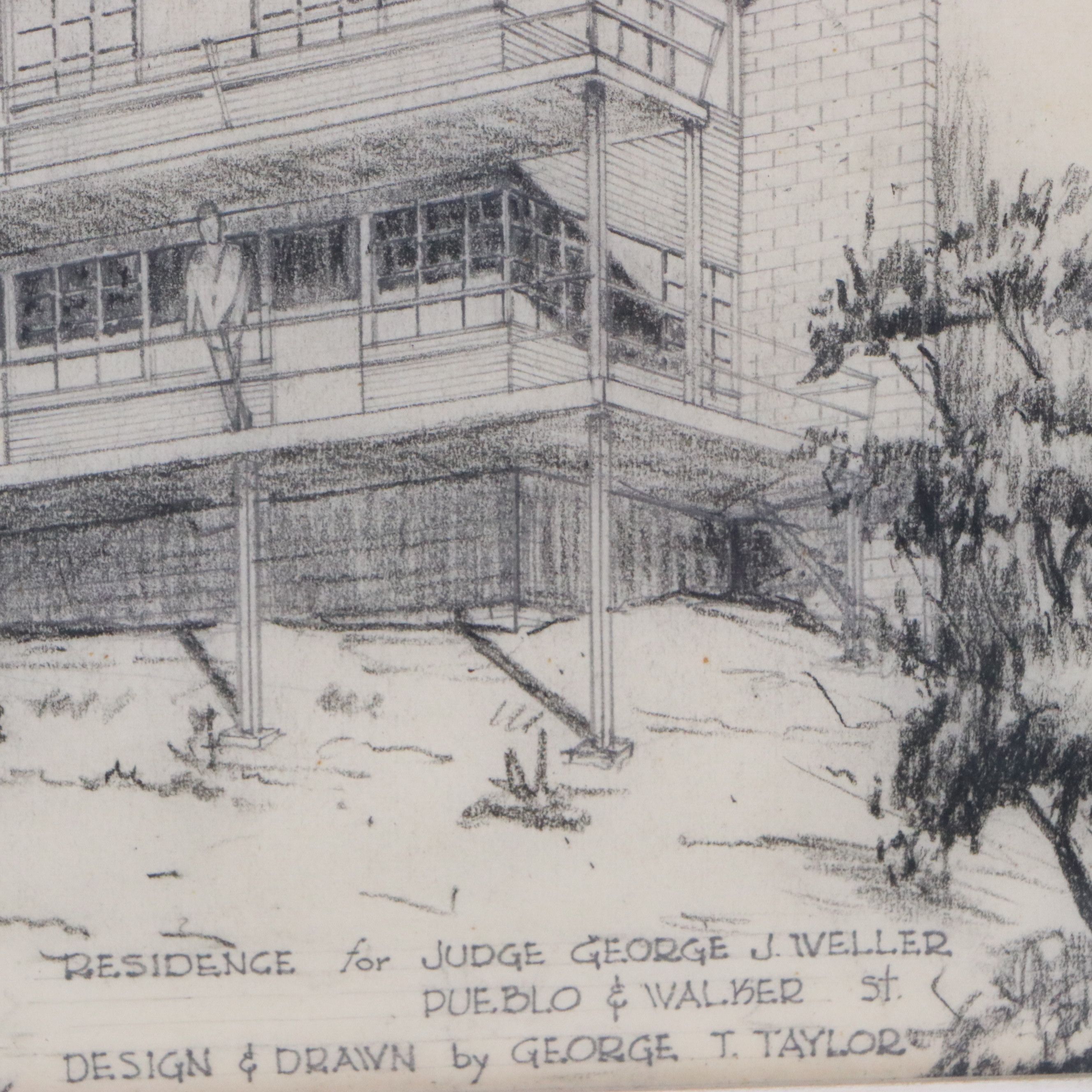 George Taylor Graphite Drawing "Residence for Judge George J. Weller," 20th C.