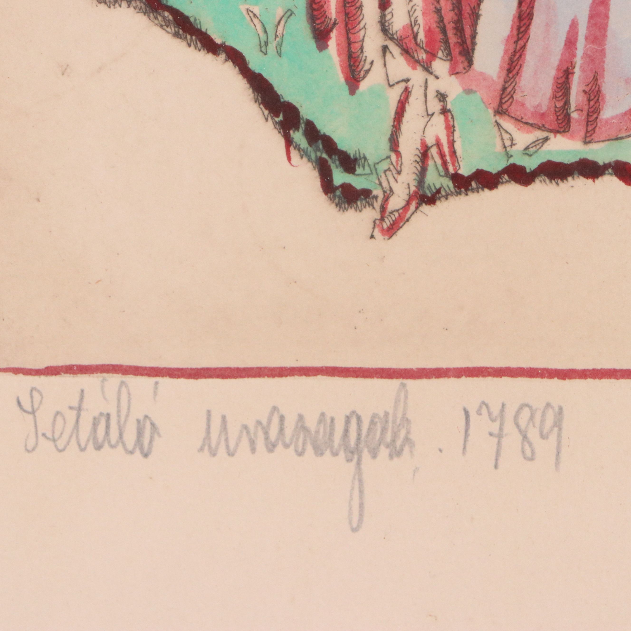 Gyula Batthyány Lithograph "Setalo Unasagad 1789," Late 19th to Early 20th C.