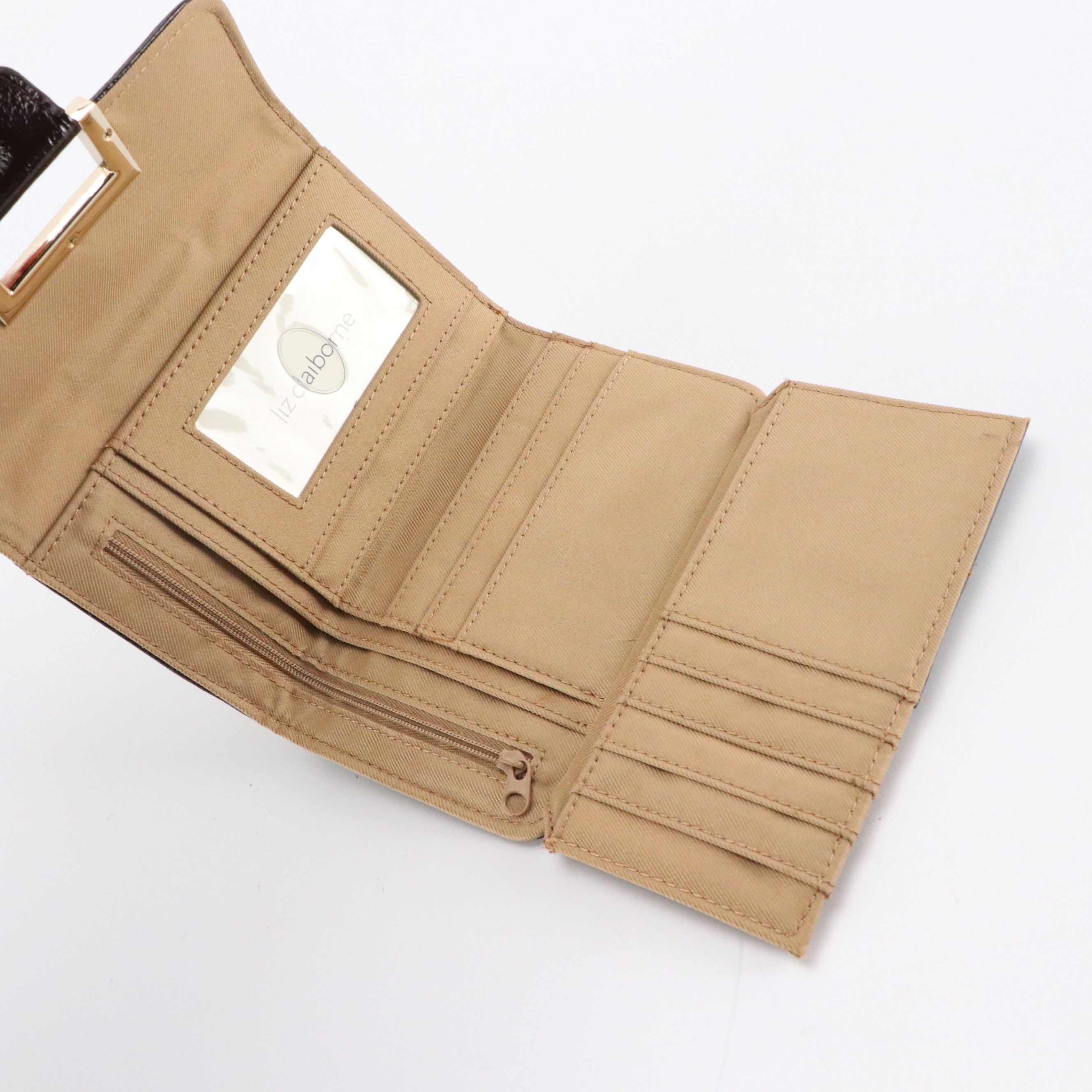 Liz Claiborne Red Patent Leather Zip Wallet and Logo Embroidered Canvas Wallets