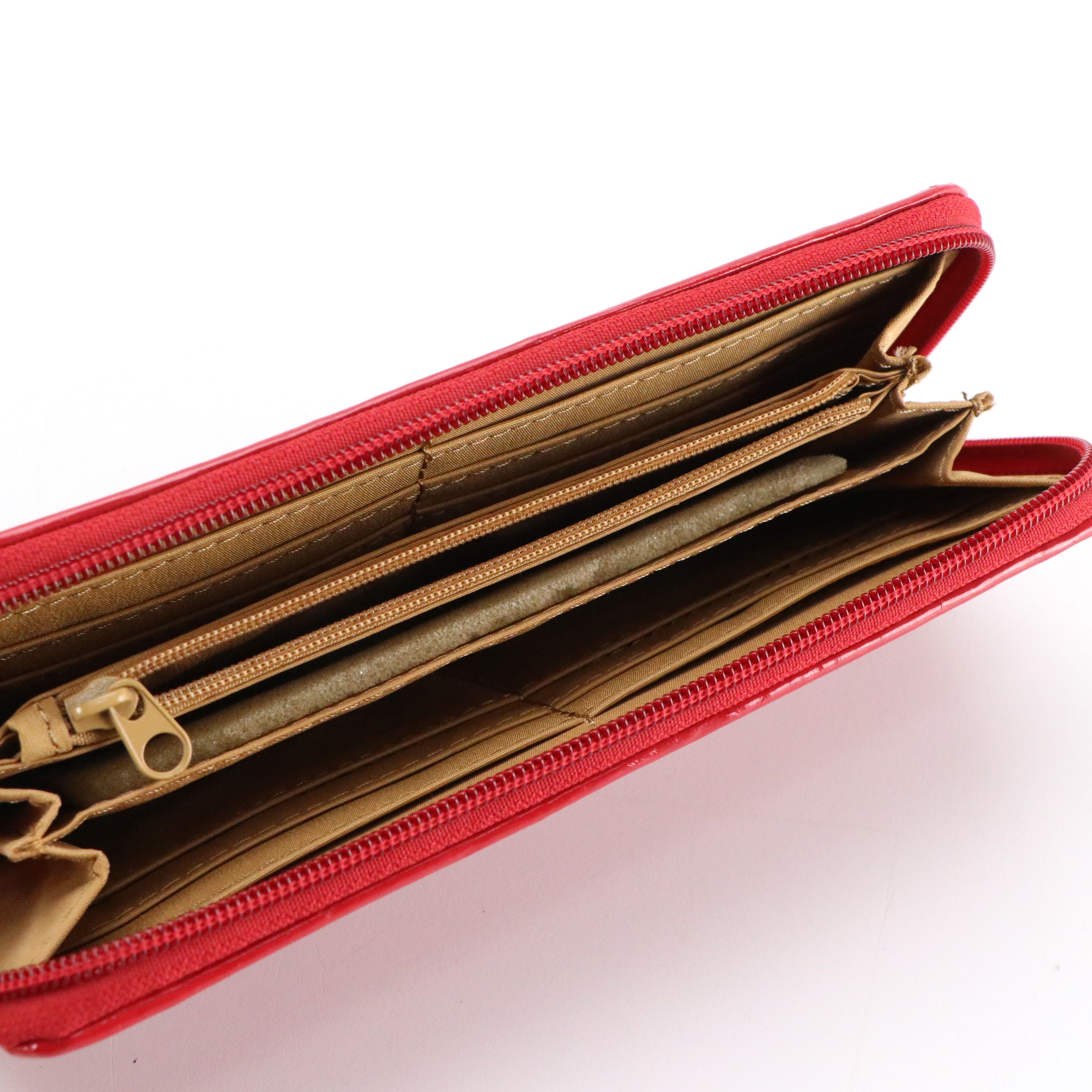 Liz Claiborne Red Patent Leather Zip Wallet and Logo Embroidered Canvas Wallets