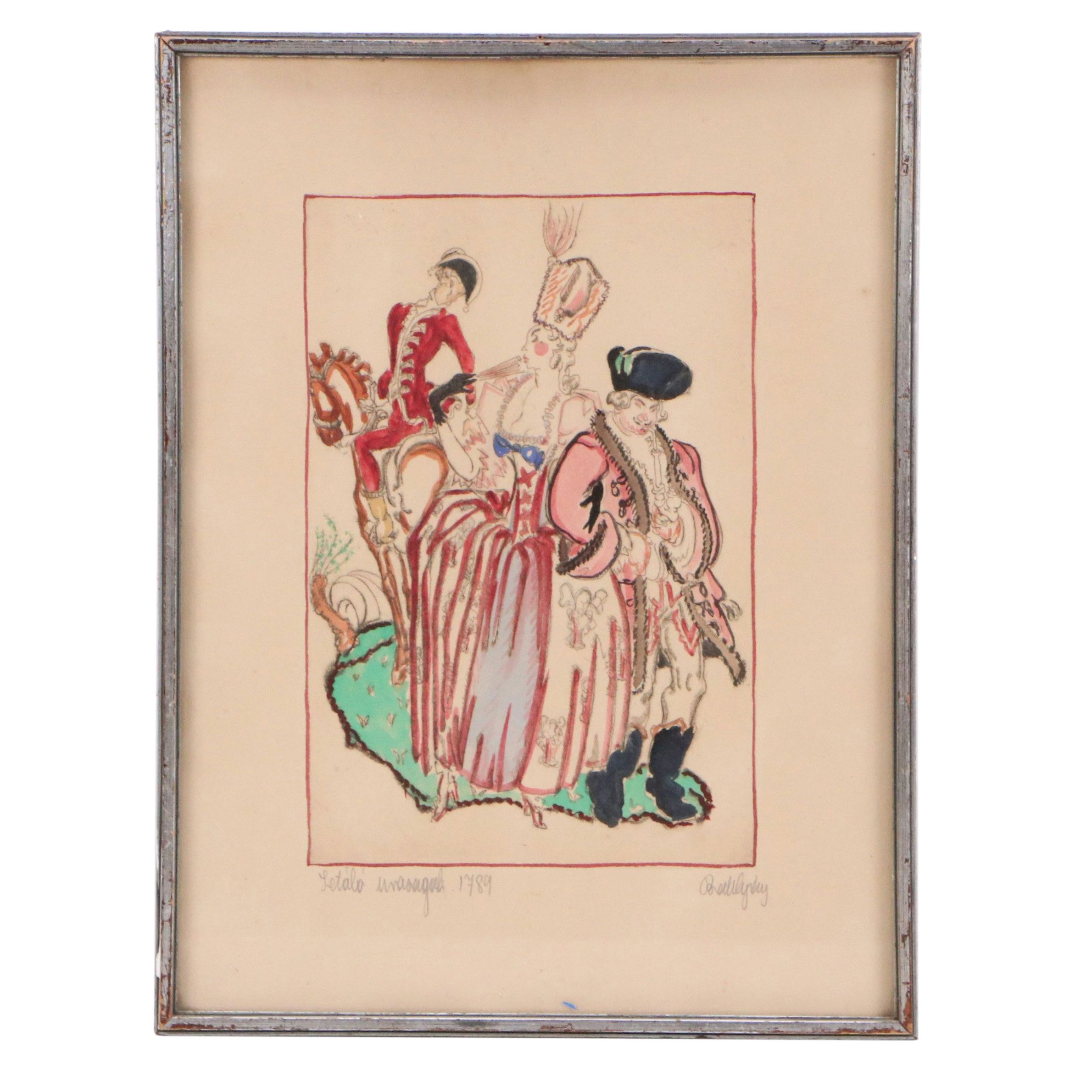 Gyula Batthyány Lithograph "Setalo Unasagad 1789," Late 19th to Early 20th C.