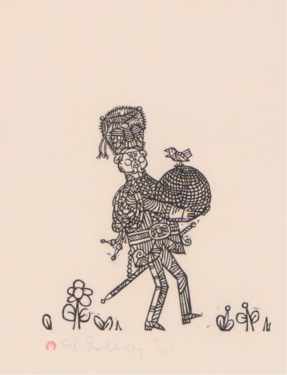 Ed Emberley Woodcut Illustration from "Drummer Hoff," 1967