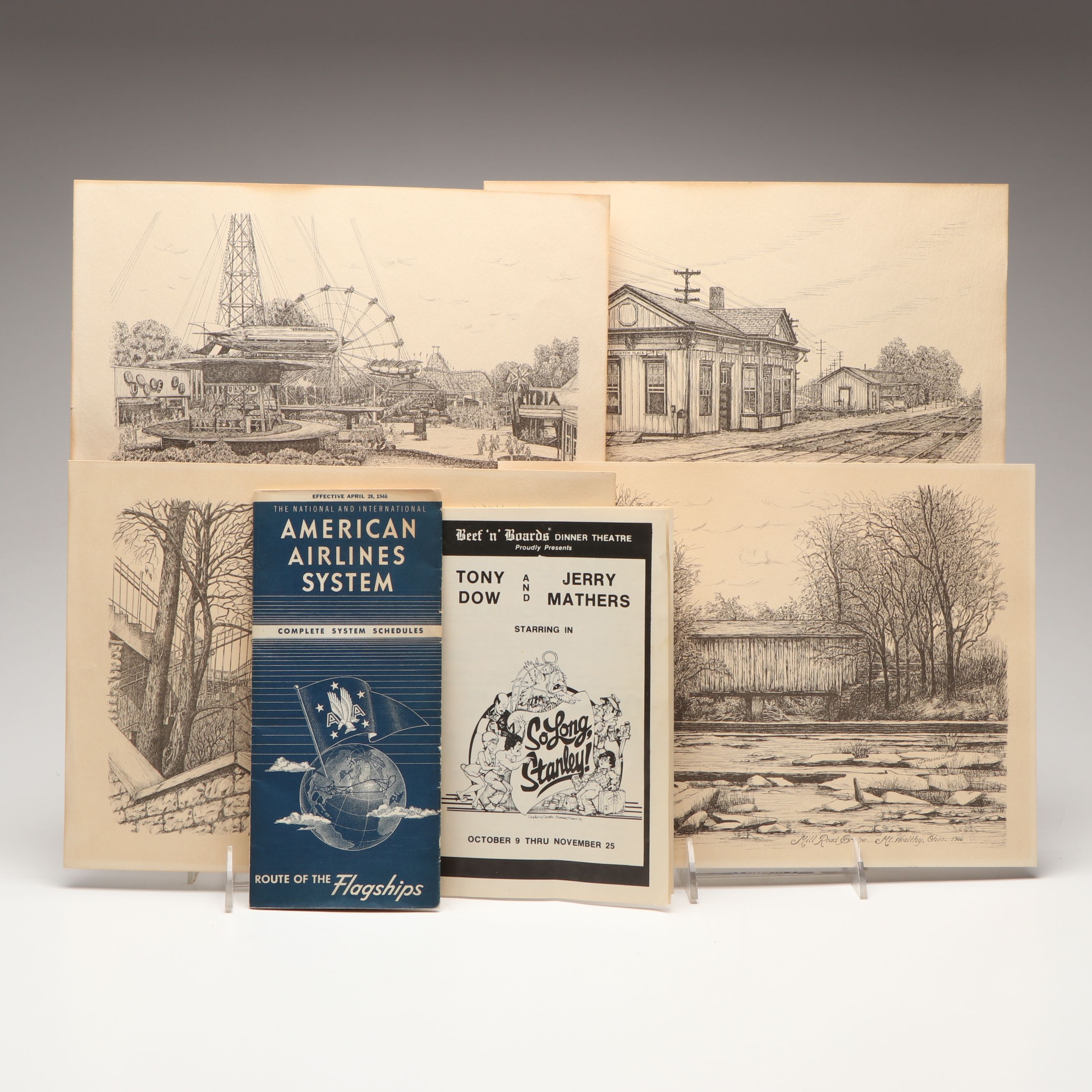 1946 American Airlines Schedule with Signed Theatre Program and Prints