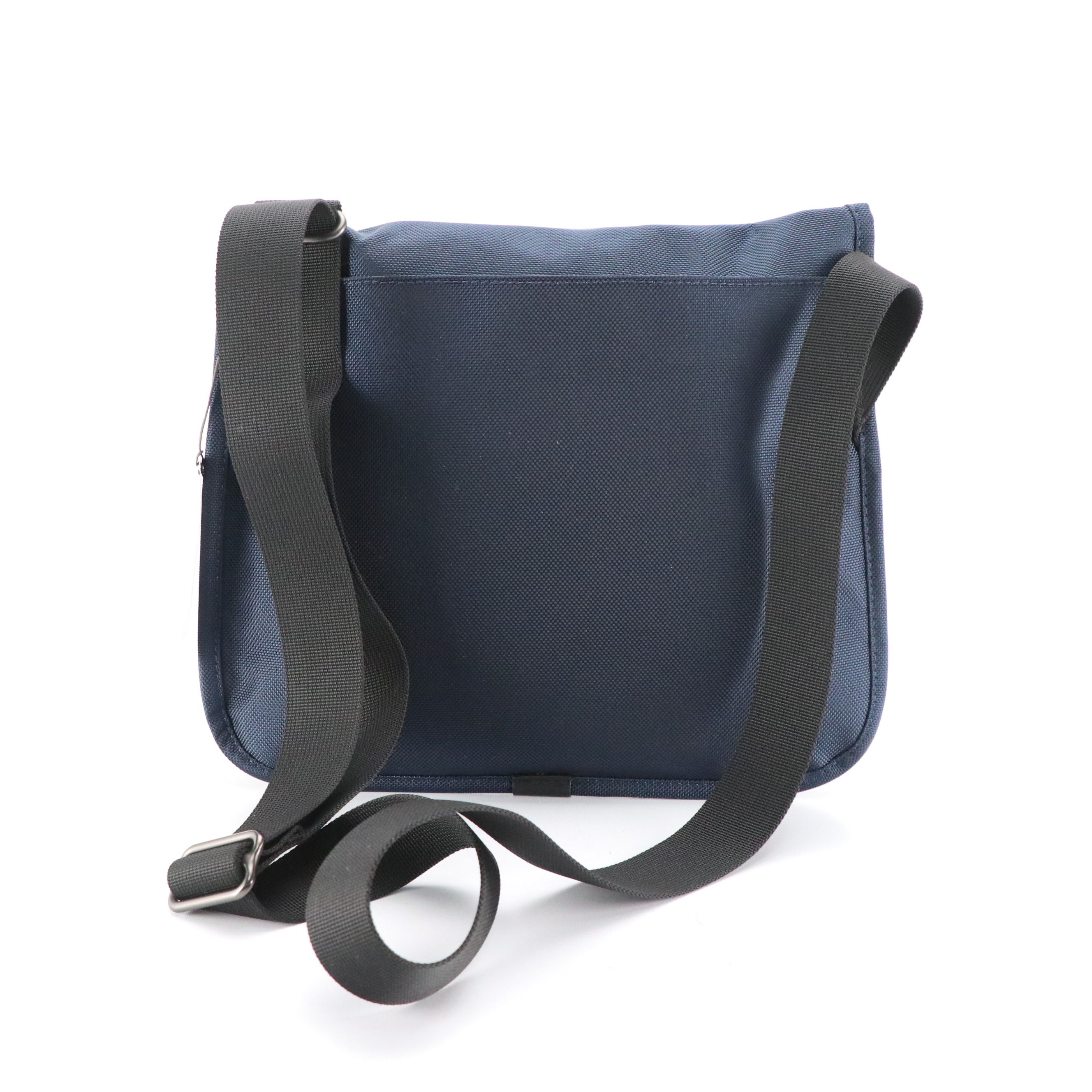 Tumi Small Flap Messenger Bag in Navy Blue Nylon and Leather Trim, With Tag