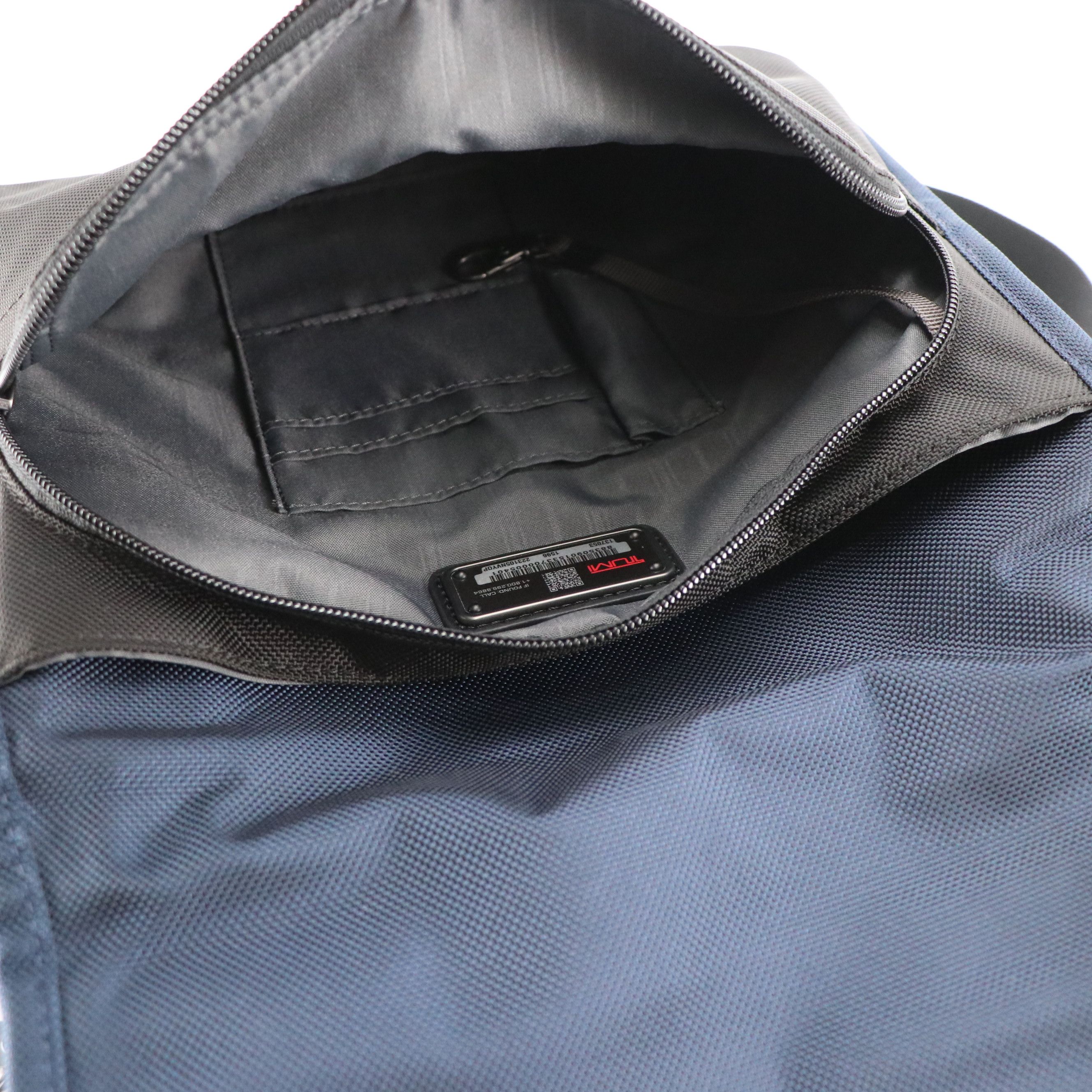 Tumi Small Flap Messenger Bag in Navy Blue Nylon and Leather Trim, With Tag