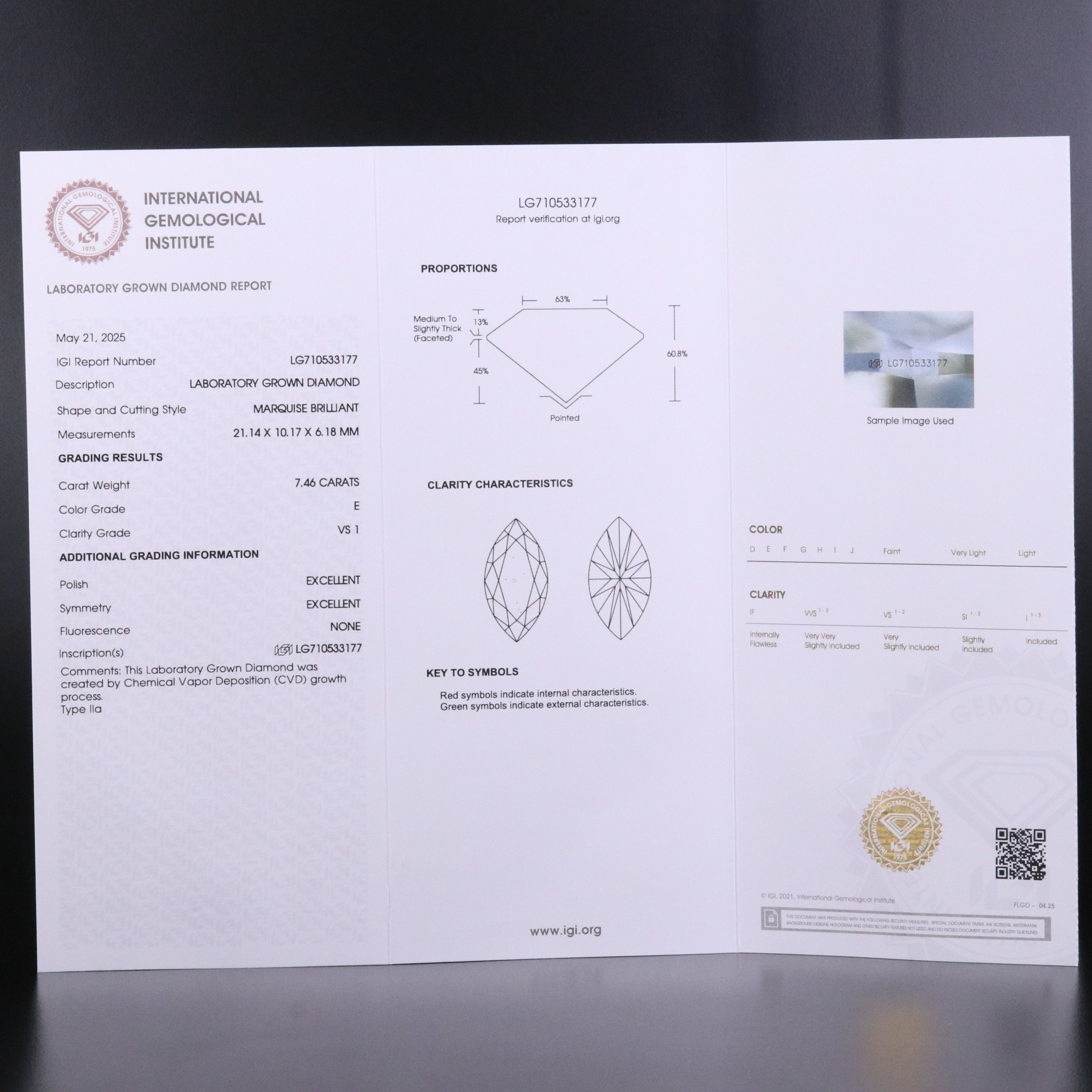 18K 7.46 CT Lab Grown Diamond Solitaire Ring with IGI Report