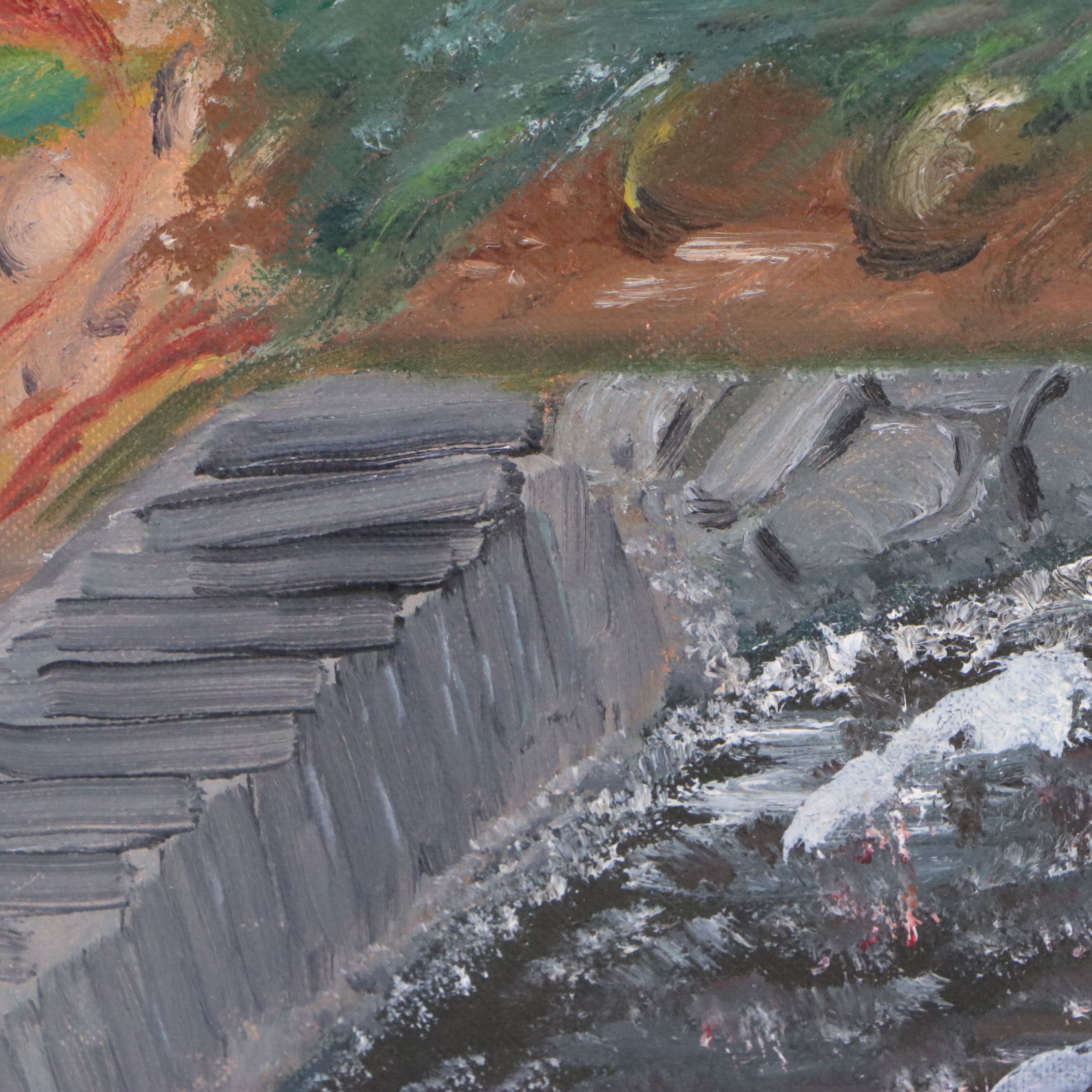 H. Mueller Oil Painting of Lighthouse, Mid to Late 20th Century