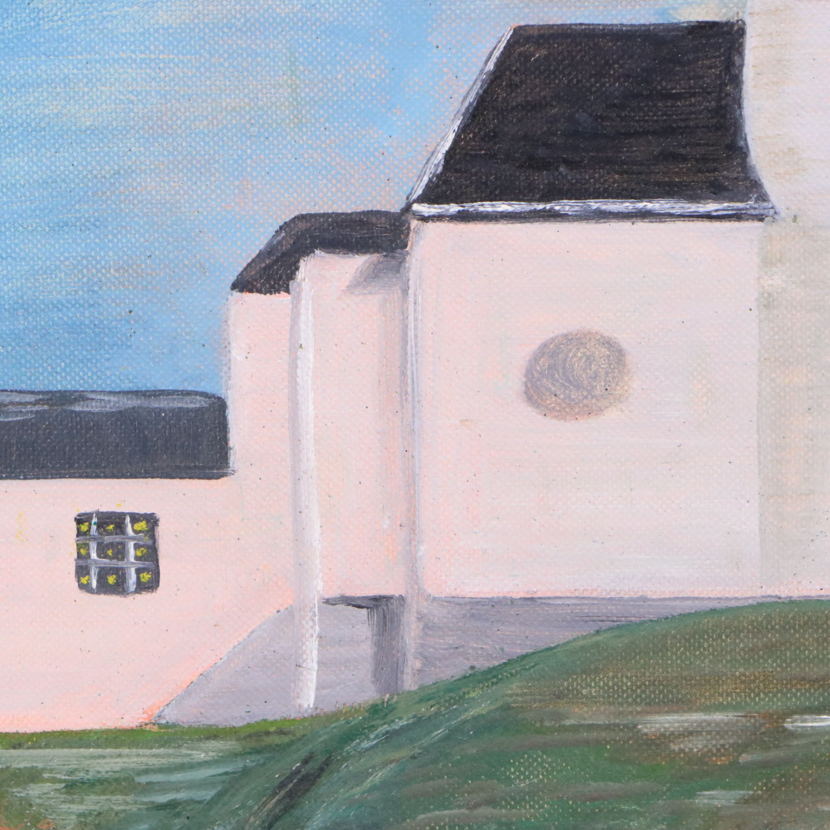 H. Mueller Oil Painting of Lighthouse, Mid to Late 20th Century