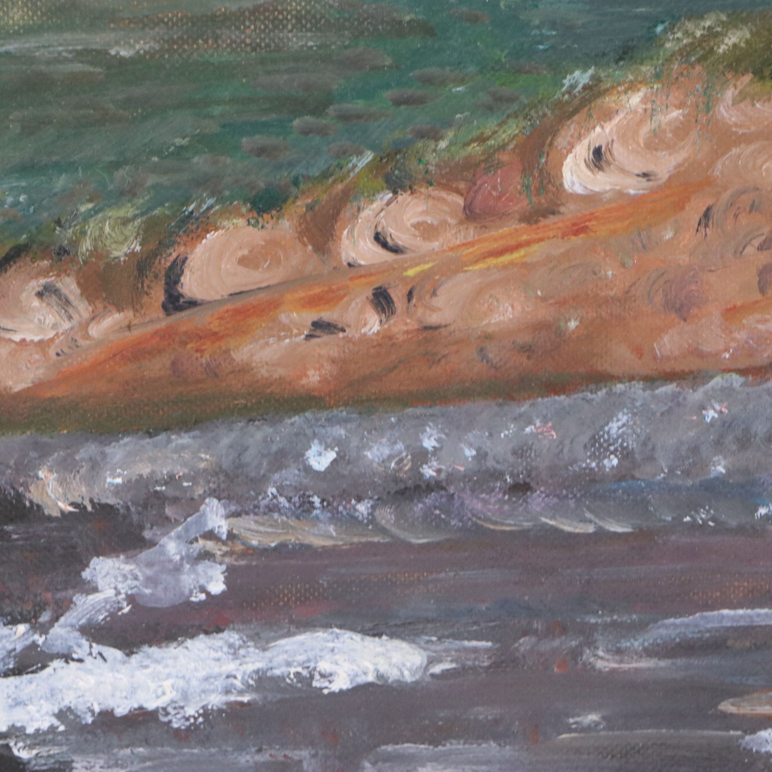 H. Mueller Oil Painting of Lighthouse, Mid to Late 20th Century