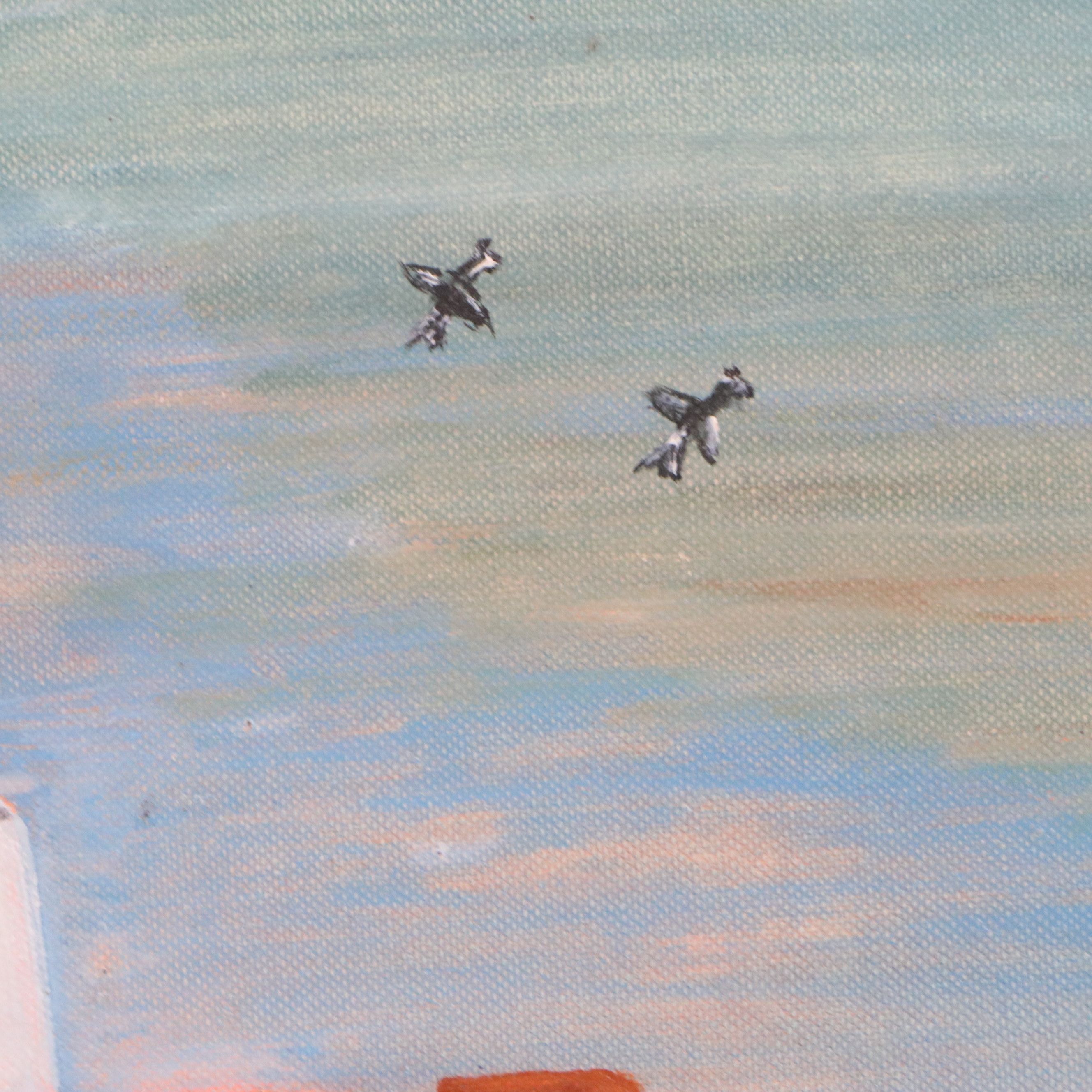 H. Mueller Oil Painting of Lighthouse, Mid to Late 20th Century