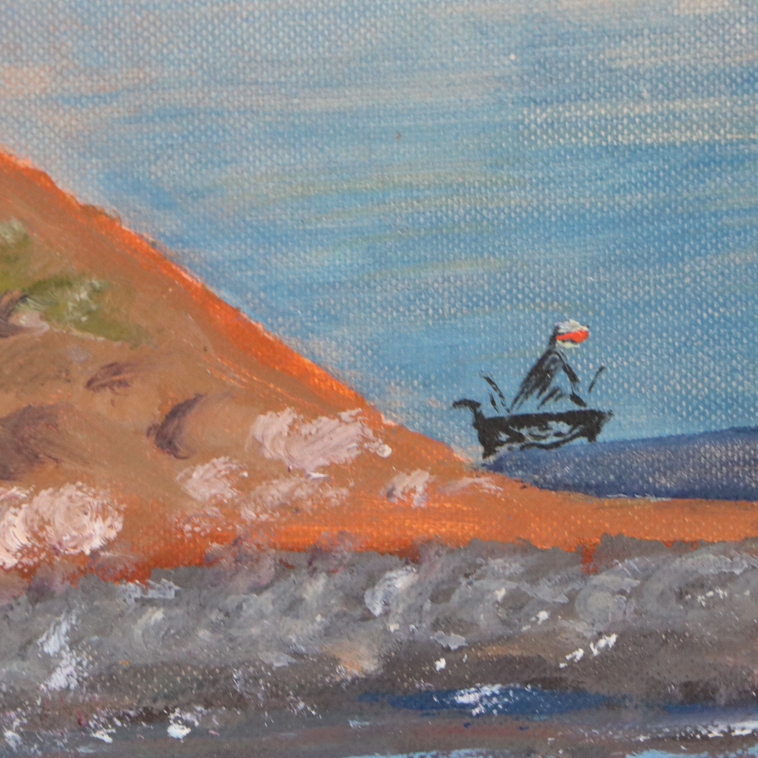 H. Mueller Oil Painting of Lighthouse, Mid to Late 20th Century