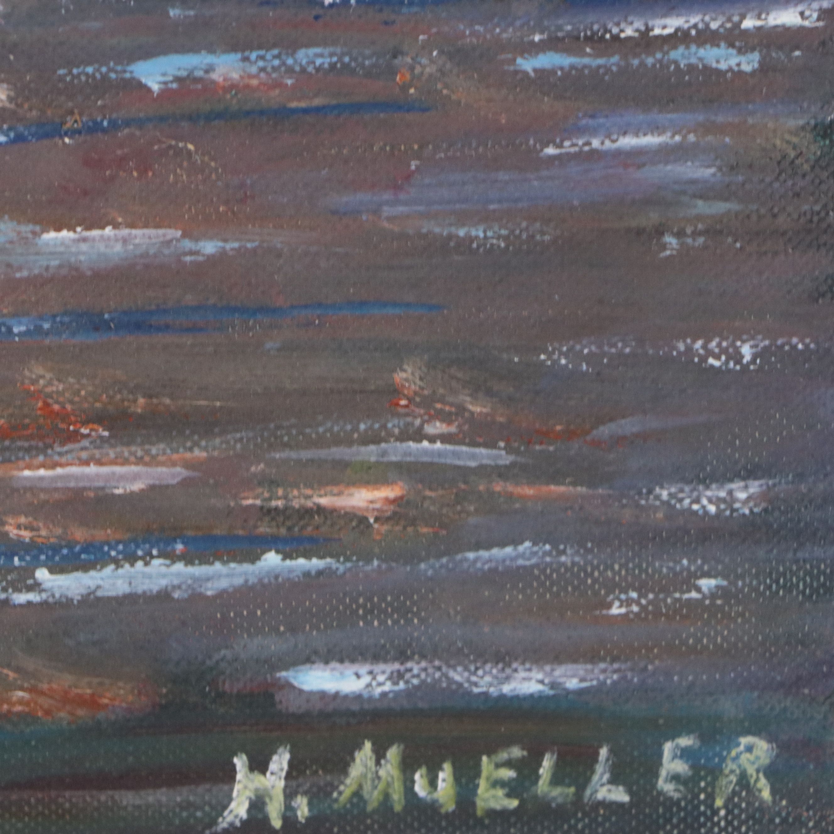 H. Mueller Oil Painting of Lighthouse, Mid to Late 20th Century