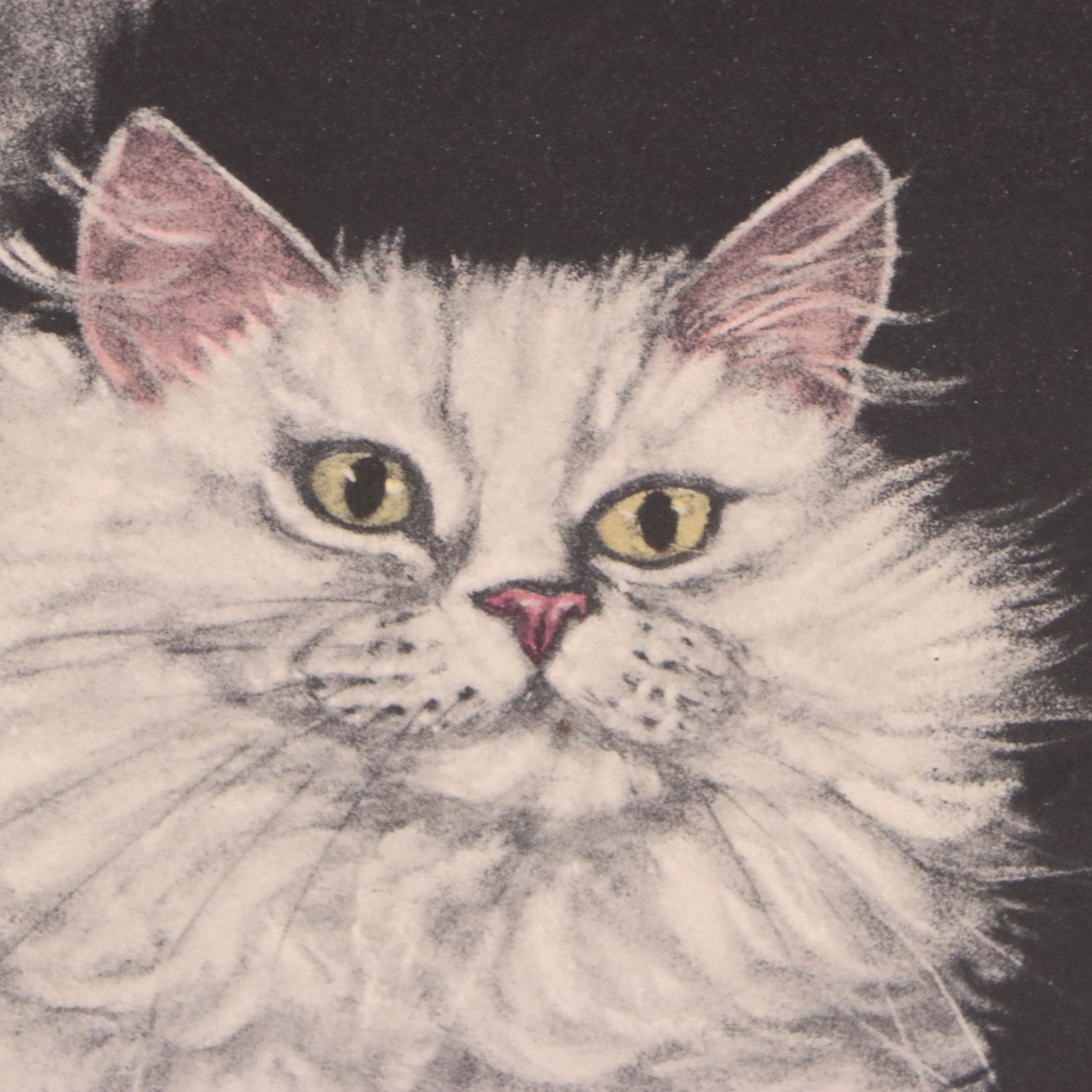 Lithograph After Gladys Emerson Cook of Pair of White Cats, Mid-20th Century