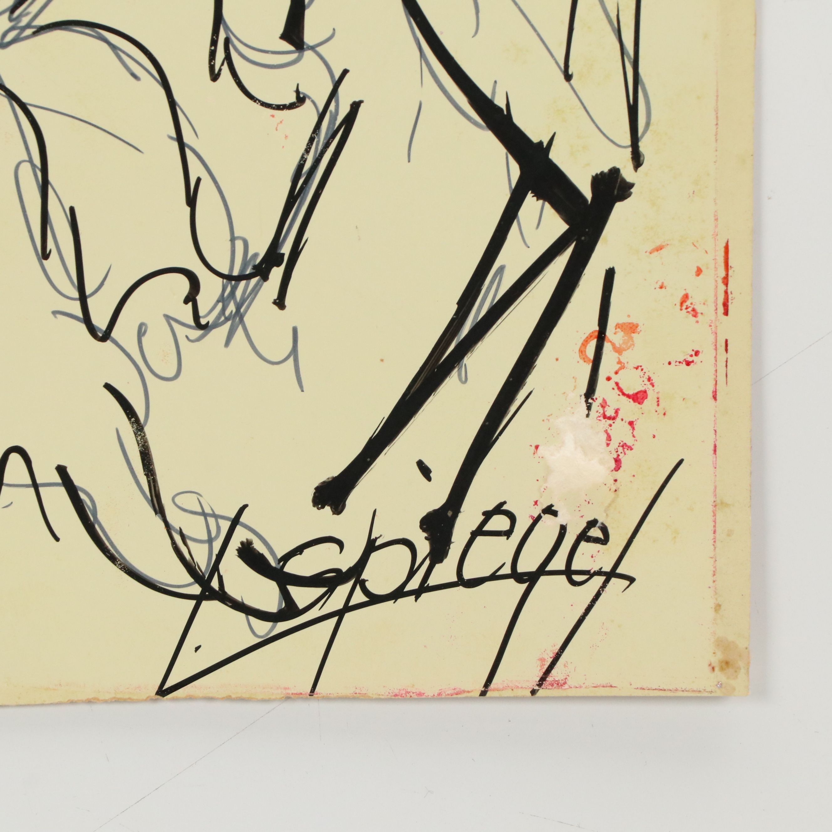 Louis Spiegel Ink and Gouache Sketch of Clown Portrait; Newspaper Clipping