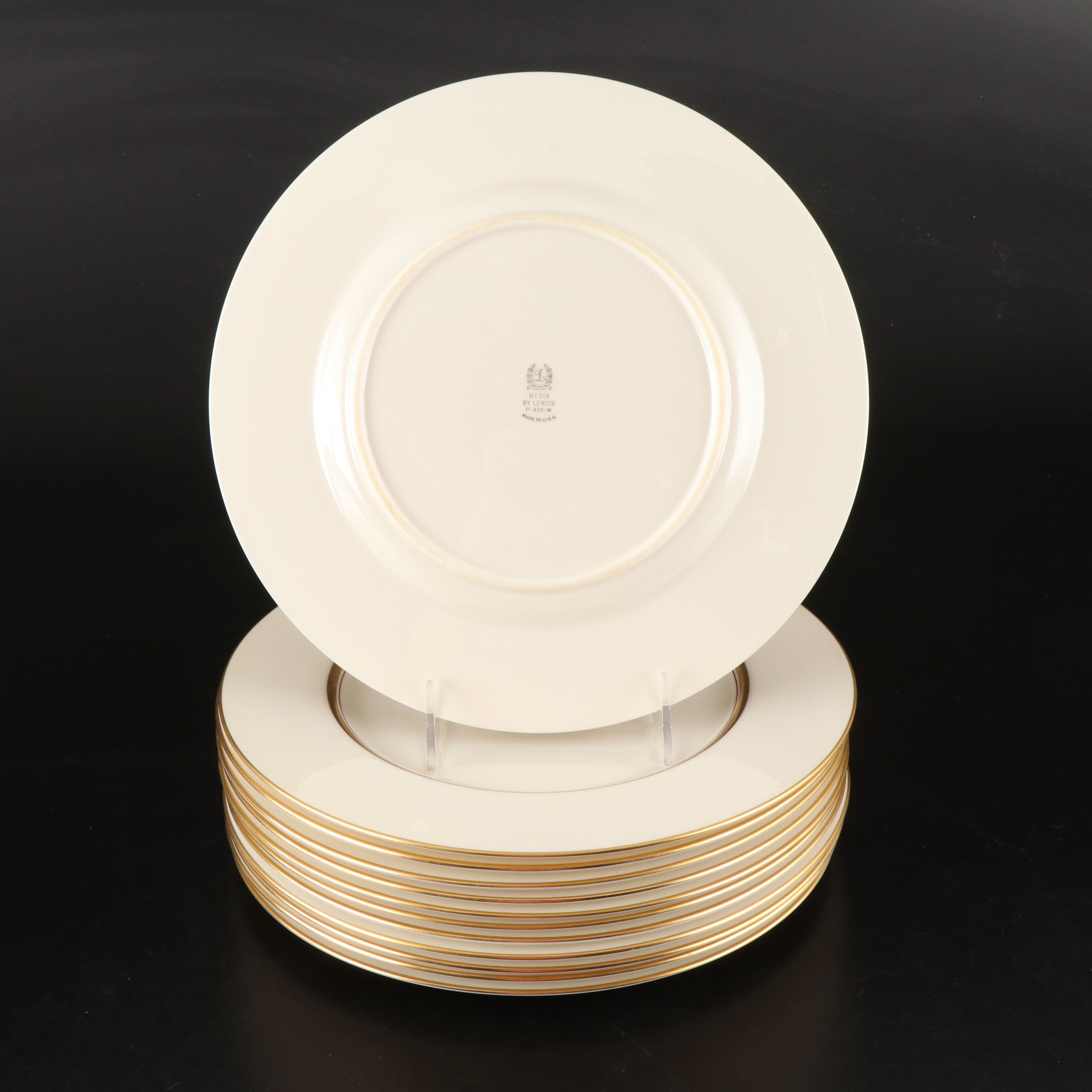 Lenox "Nydia" Gold Rimmed Floral Porcelain Dinnerware, Mid-20th Century