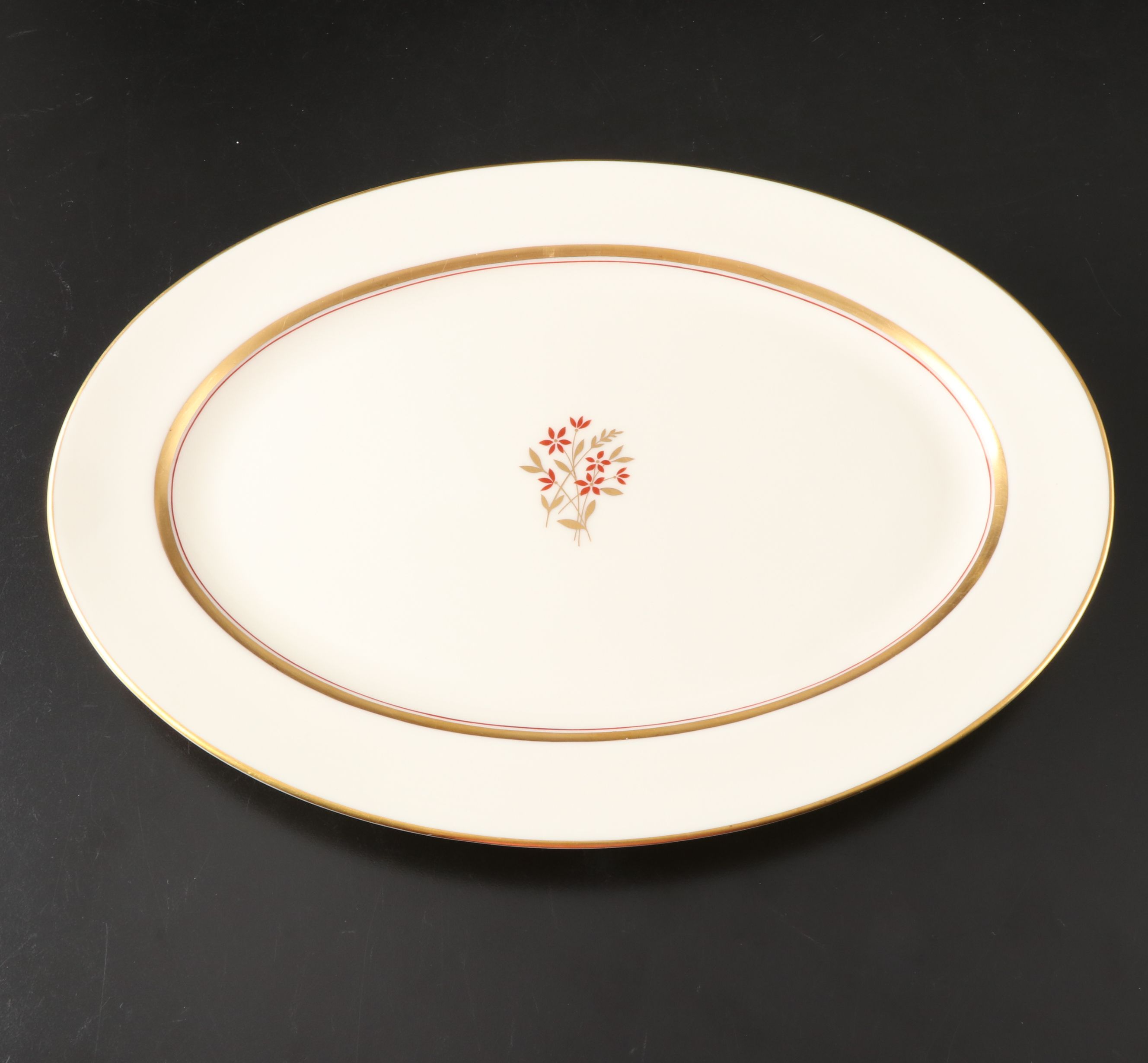 Lenox "Nydia" Gold Rimmed Floral Porcelain Dinnerware, Mid-20th Century