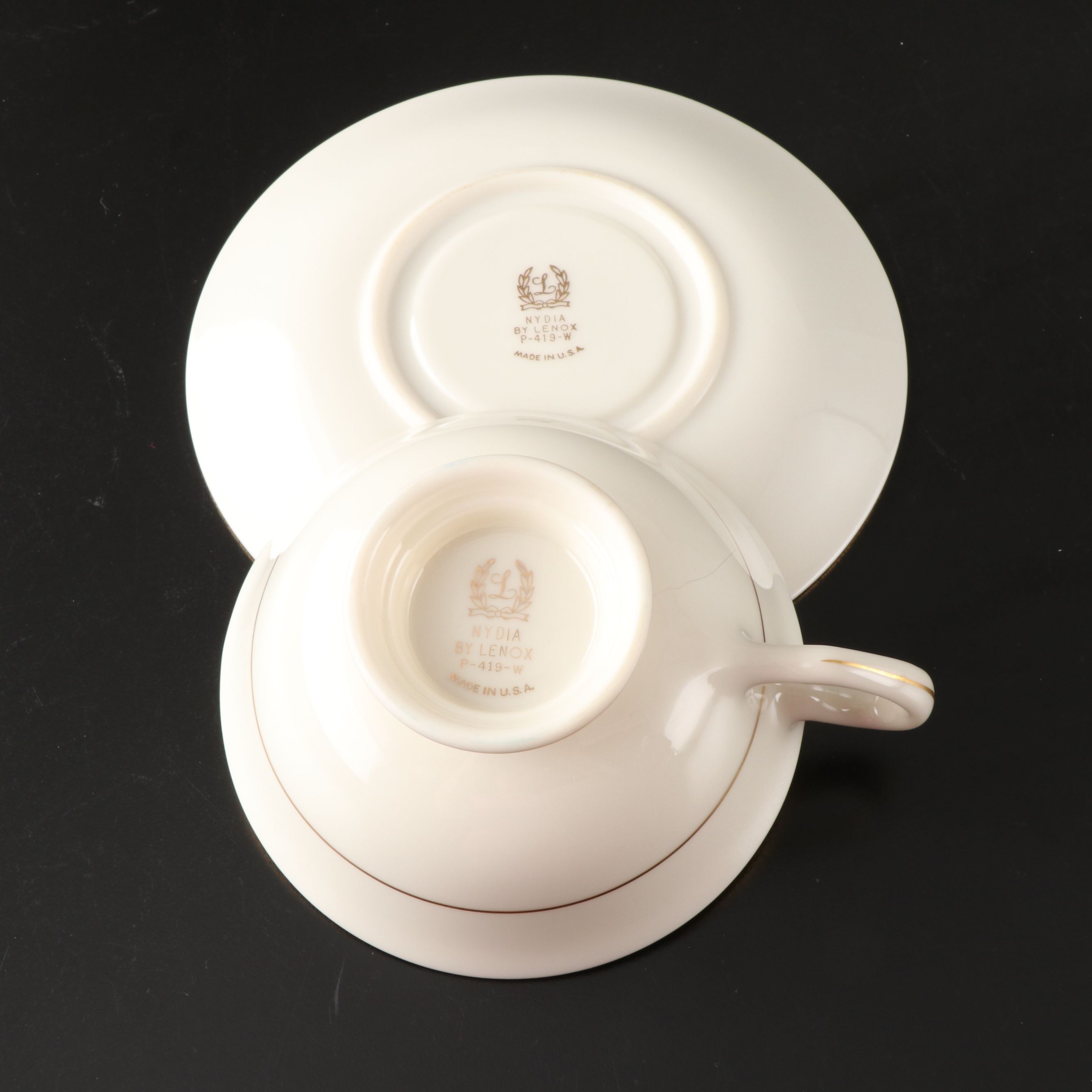 Lenox "Nydia" Gold Rimmed Floral Porcelain Dinnerware, Mid-20th Century