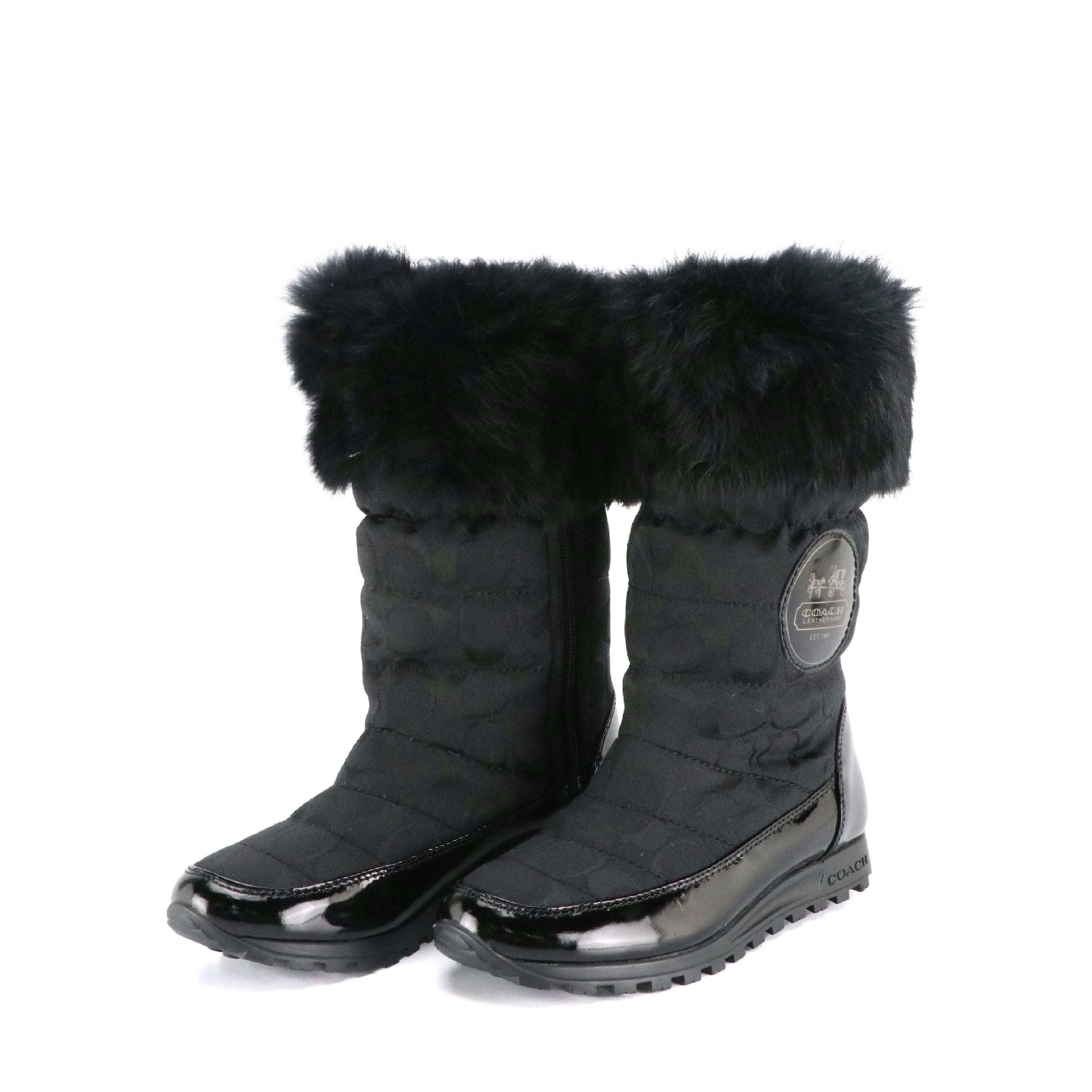 Coach Joyous Boots in Signature Canvas with Rabbit Fur Trim and Box