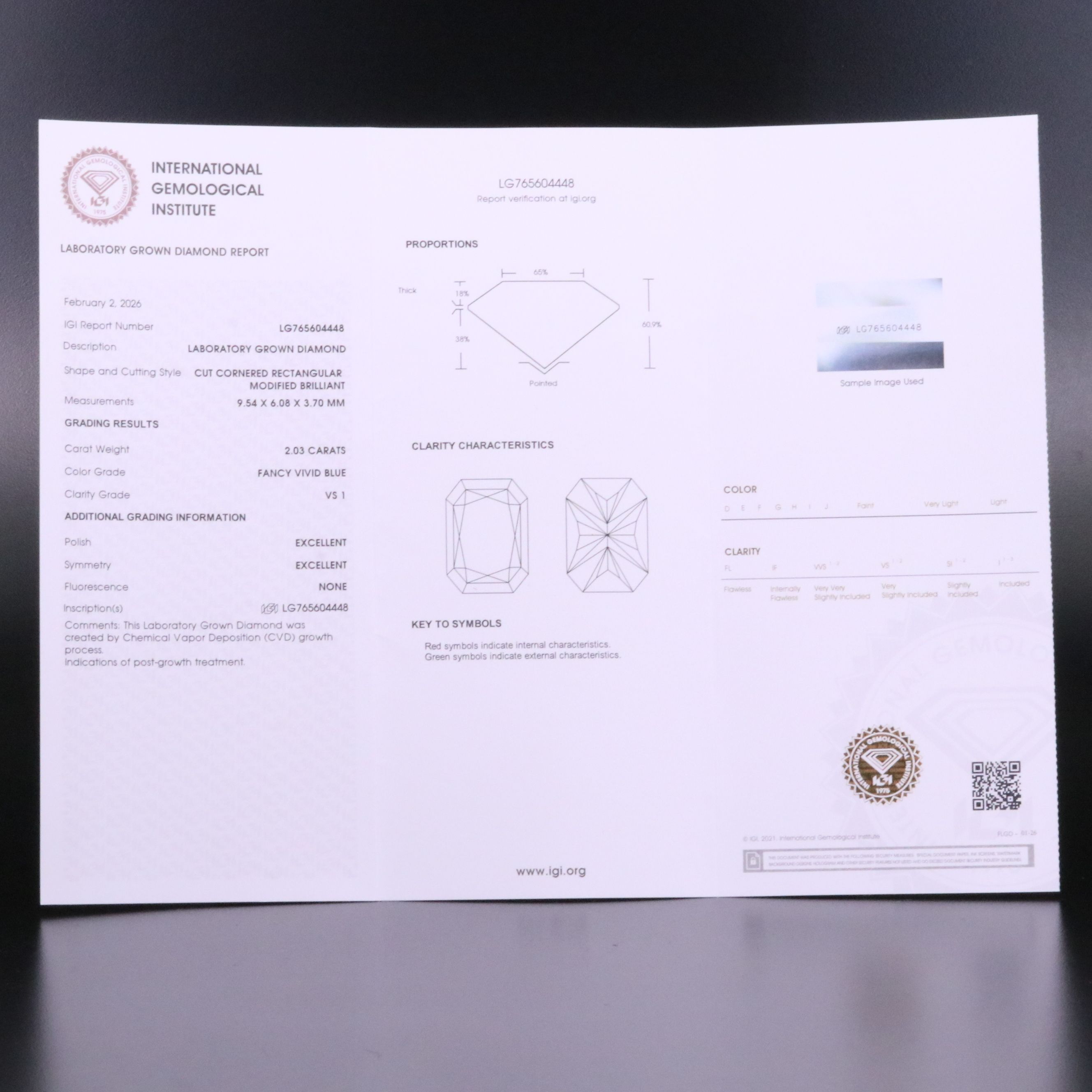 Loose 2.03 CT Lab Grown Diamond with IGI Report