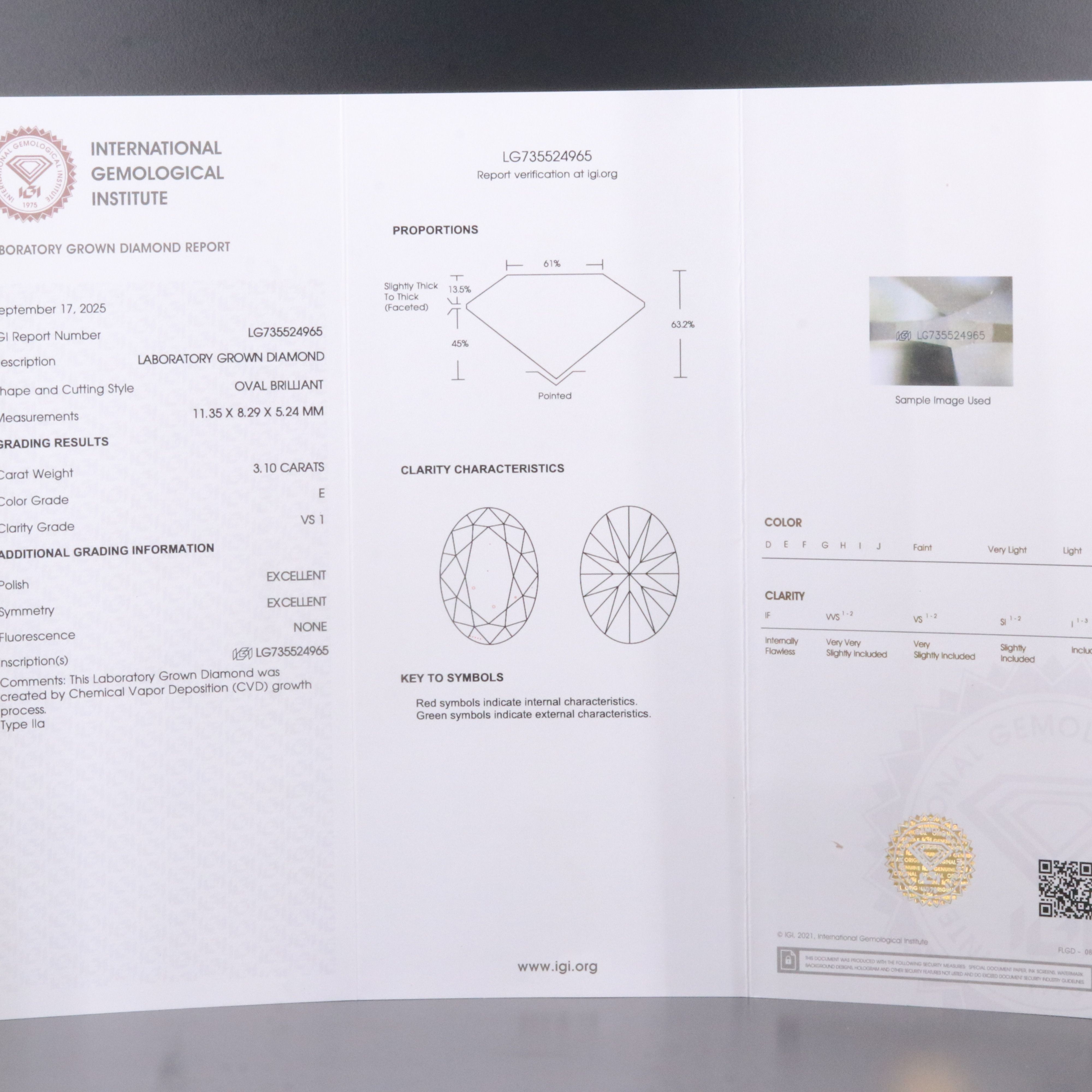 14K 3.10 CT Lab Grown Diamond Solitaire Ring with IGI Report