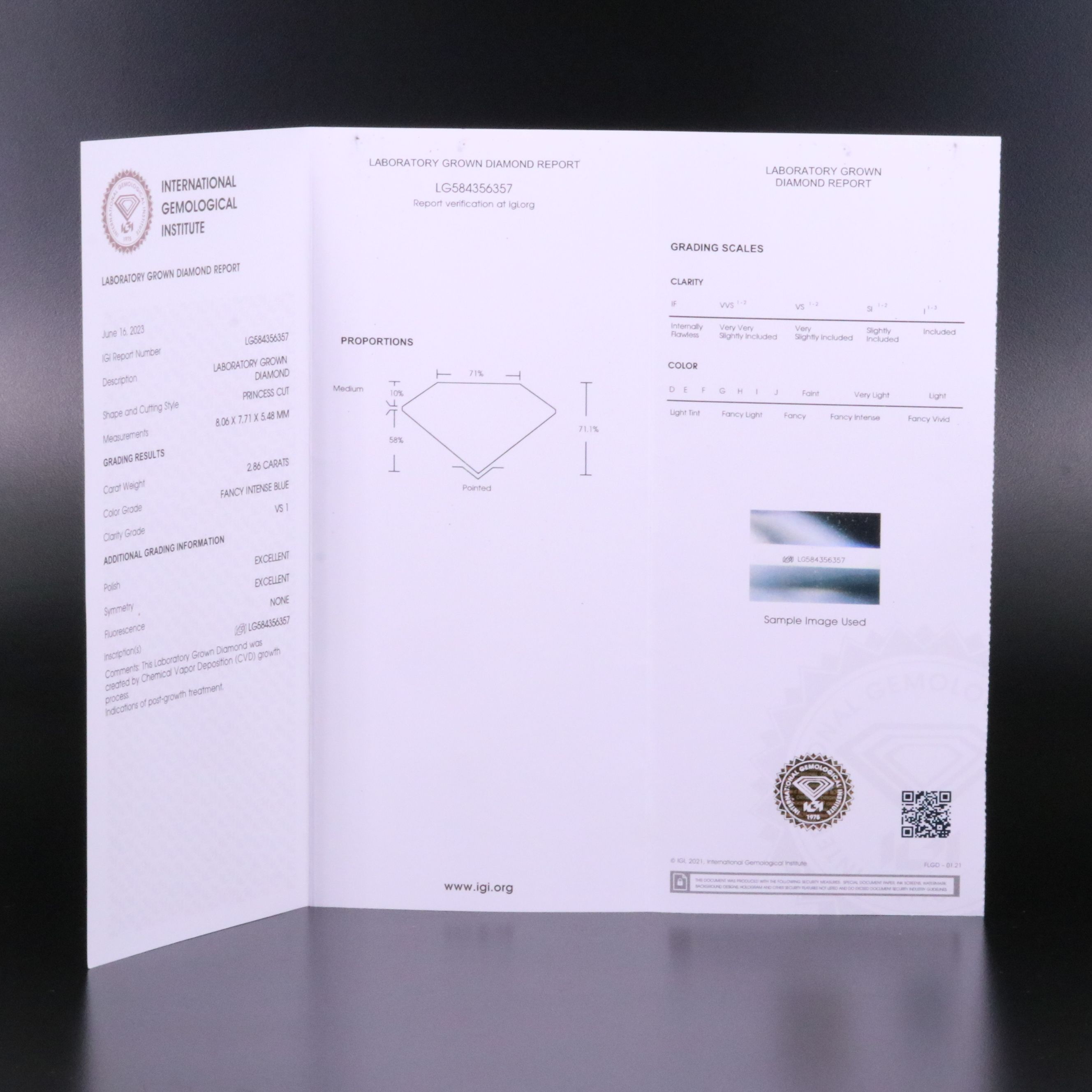 Loose 2.86 CT Lab Grown Diamond with IGI Report