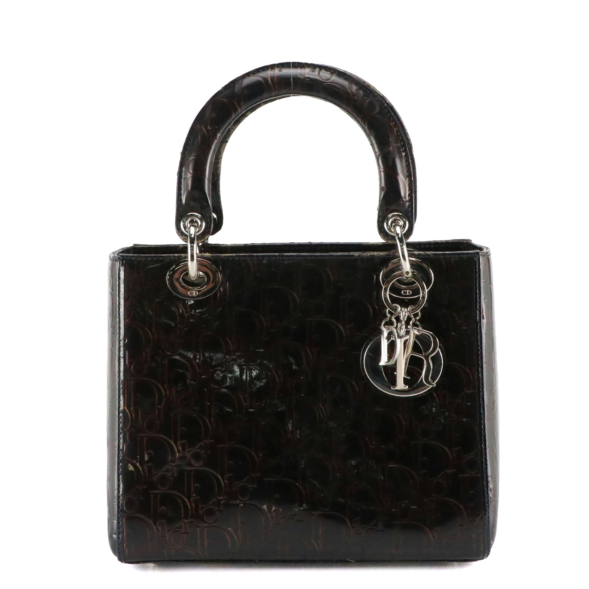 Christian Dior Small Lady Dior Handbag in Dior Oblique Patent Leather