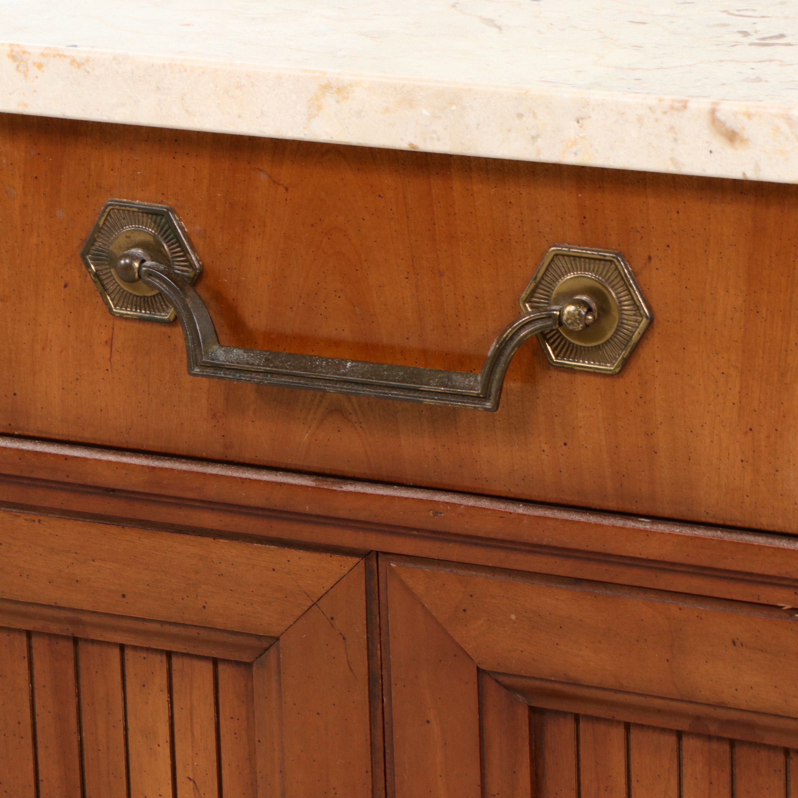 Pair of Neoclassical Style Marble-Top Fruitwood Nightstands, Mid to Late 20th C.