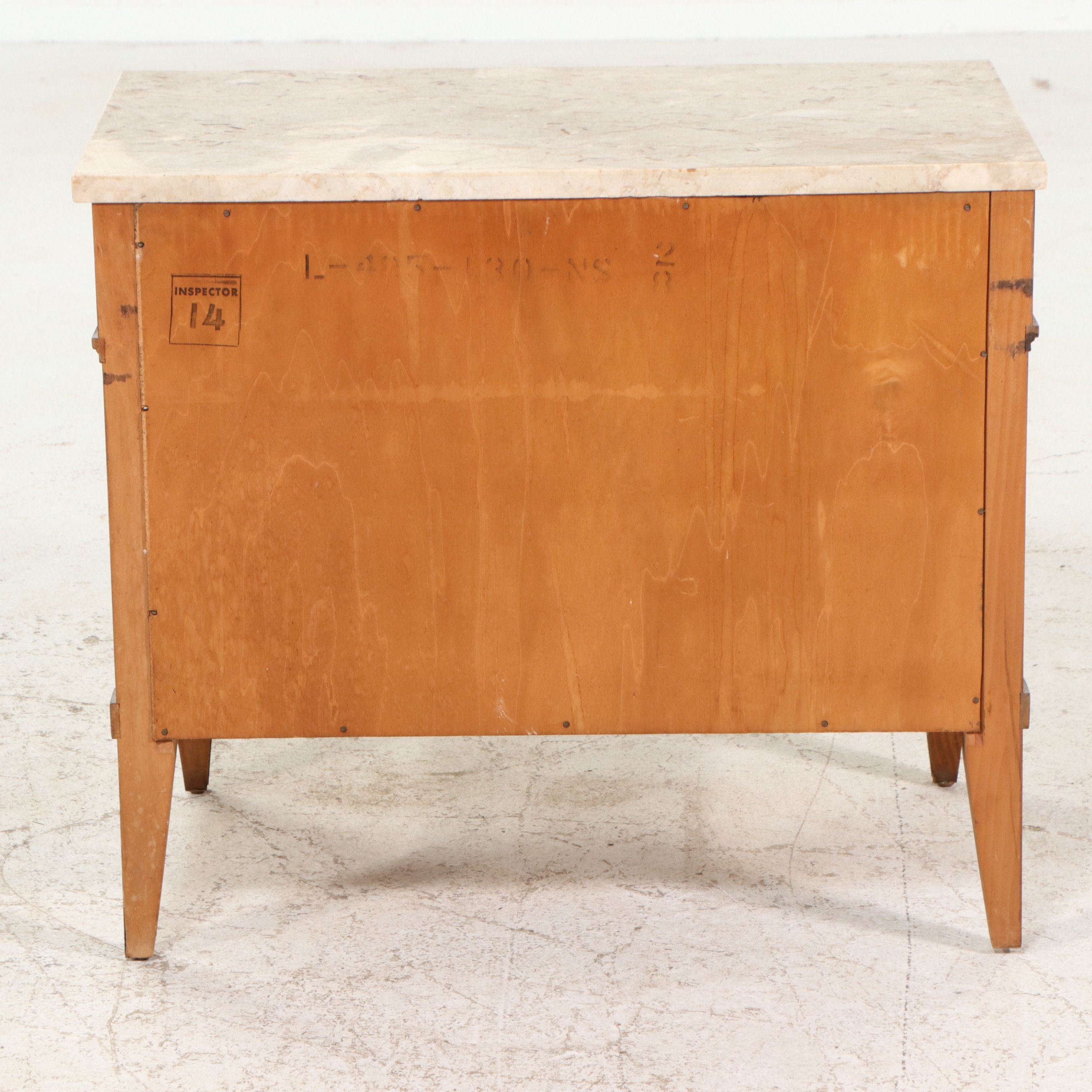 Pair of Neoclassical Style Marble-Top Fruitwood Nightstands, Mid to Late 20th C.