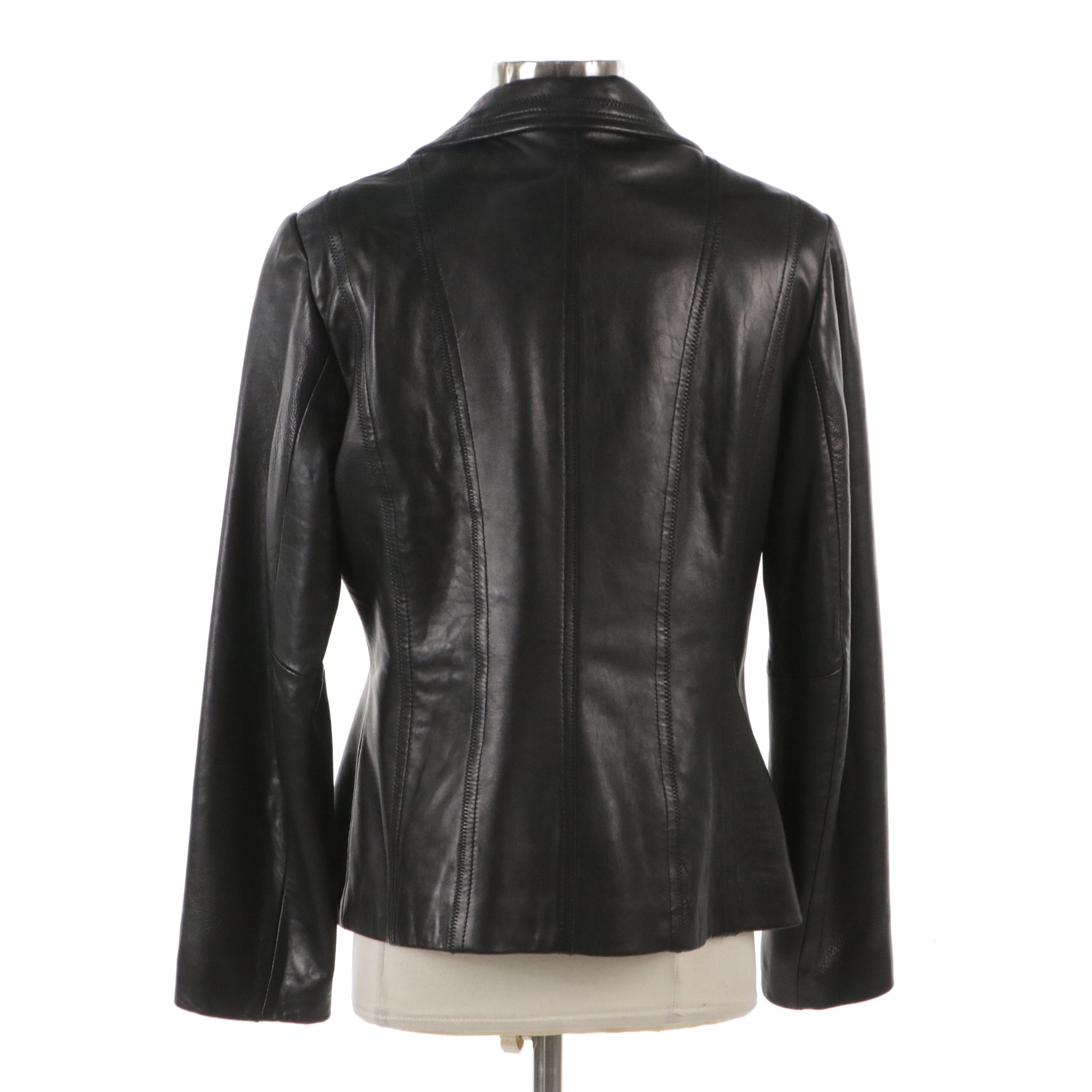 Jones New York Black Lambskin Zippered Leather Jacket