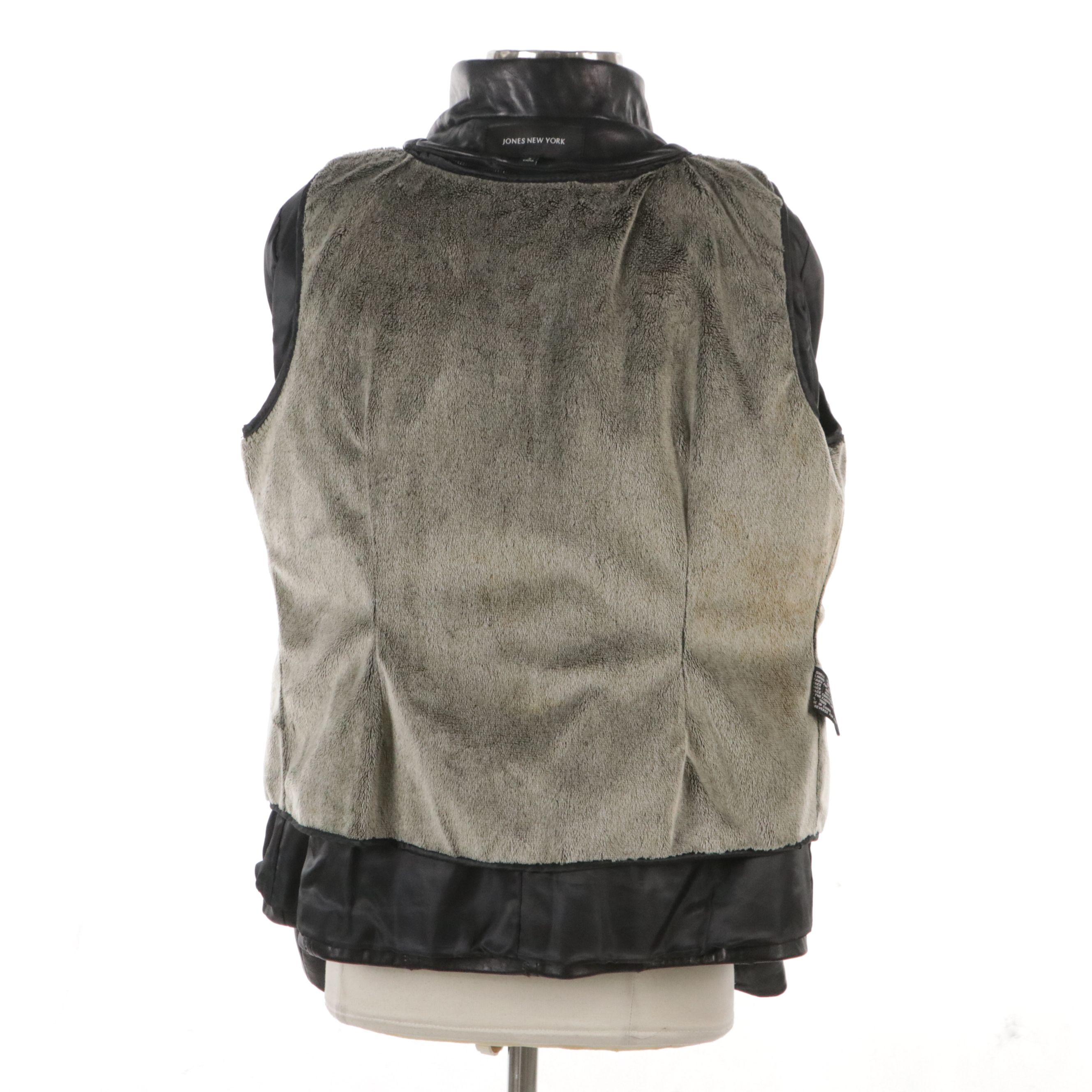 Jones New York Black Lambskin Zippered Leather Jacket