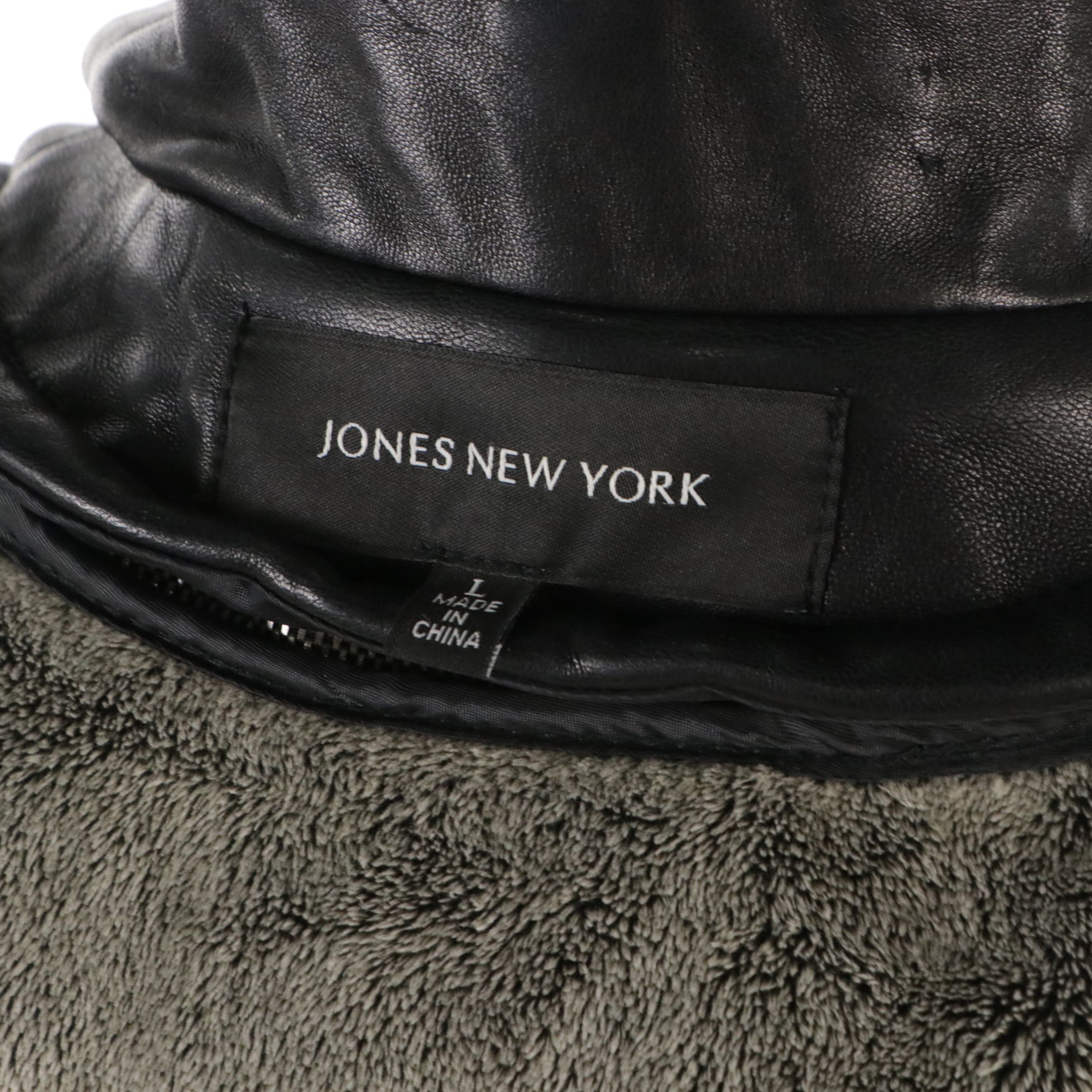 Jones New York Black Lambskin Zippered Leather Jacket