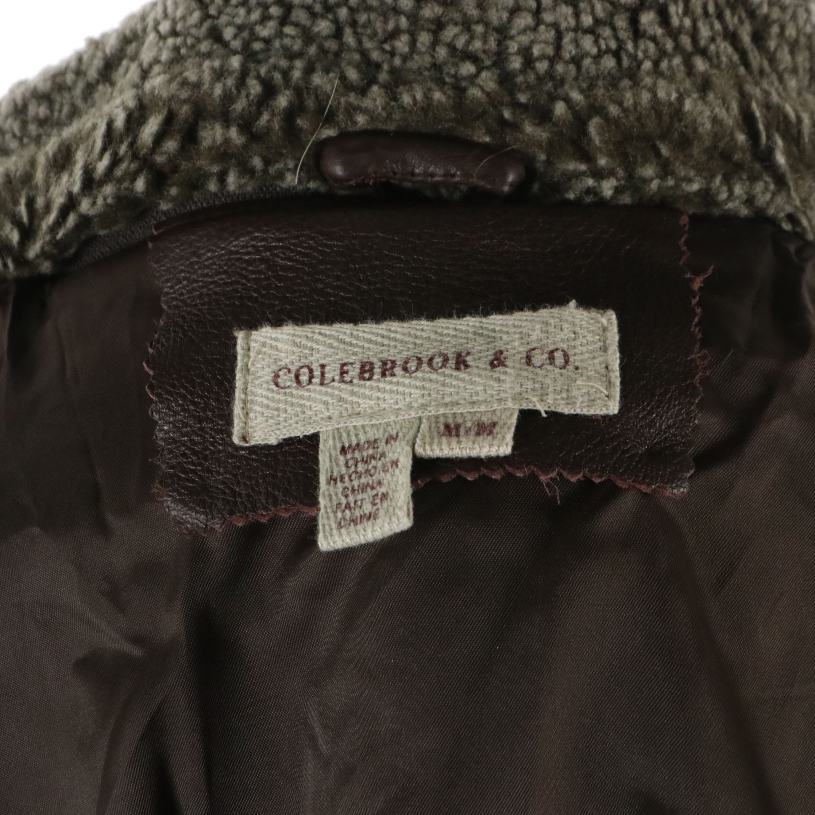 Colebrook & Co. Brown Belted Leather Jacket with Faux Shearling Collar