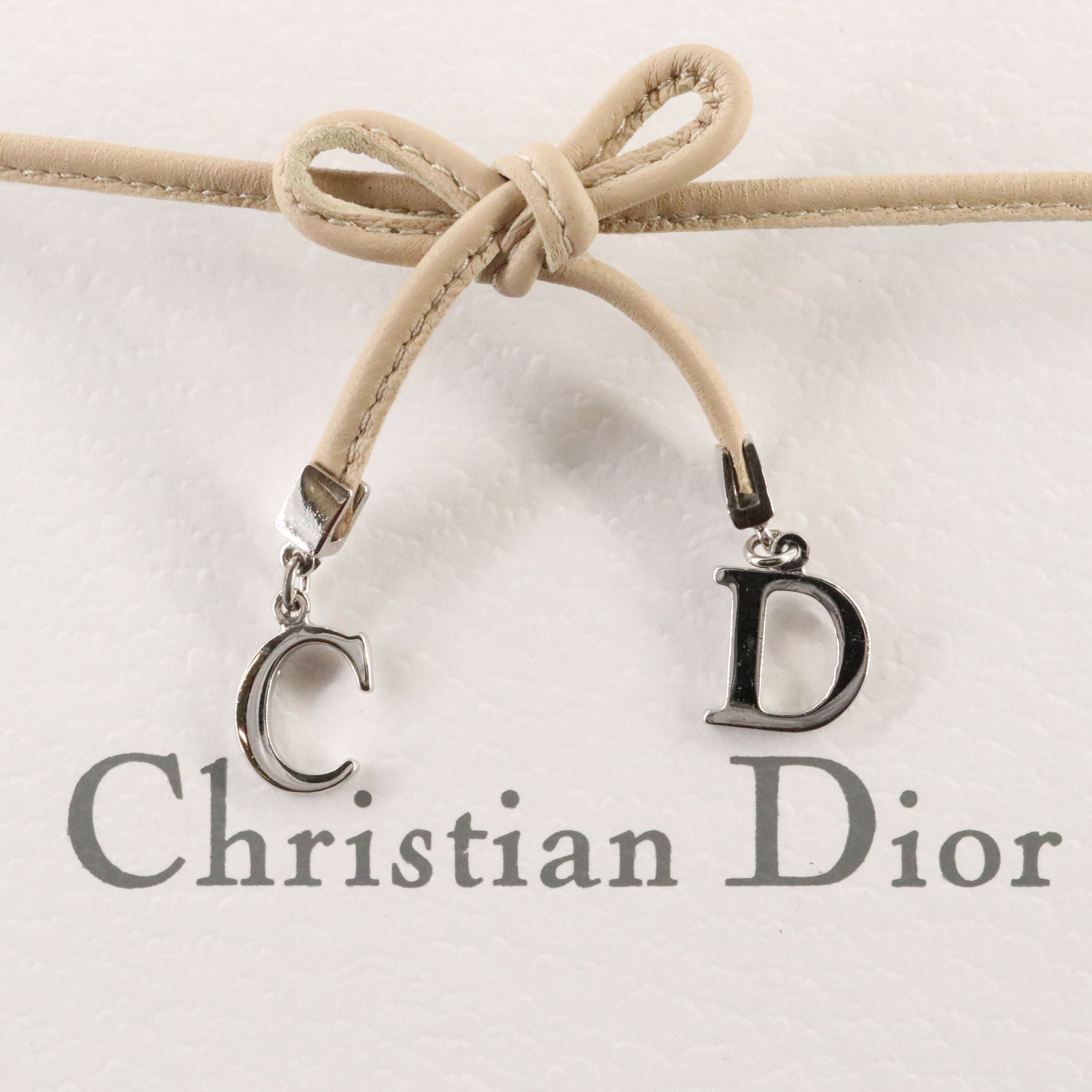 Christian Dior CD Leather Bow Choker Necklace