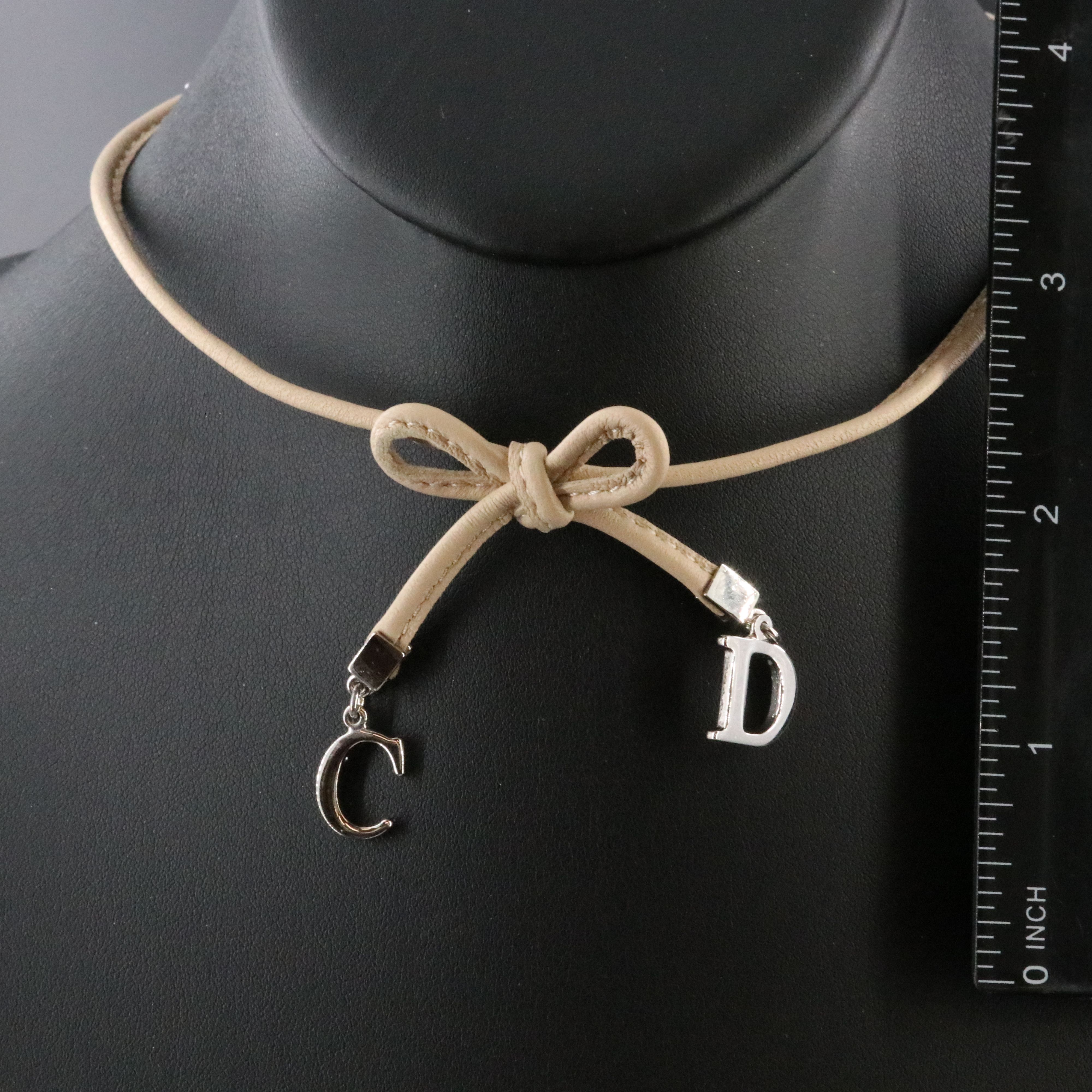 Christian Dior CD Leather Bow Choker Necklace