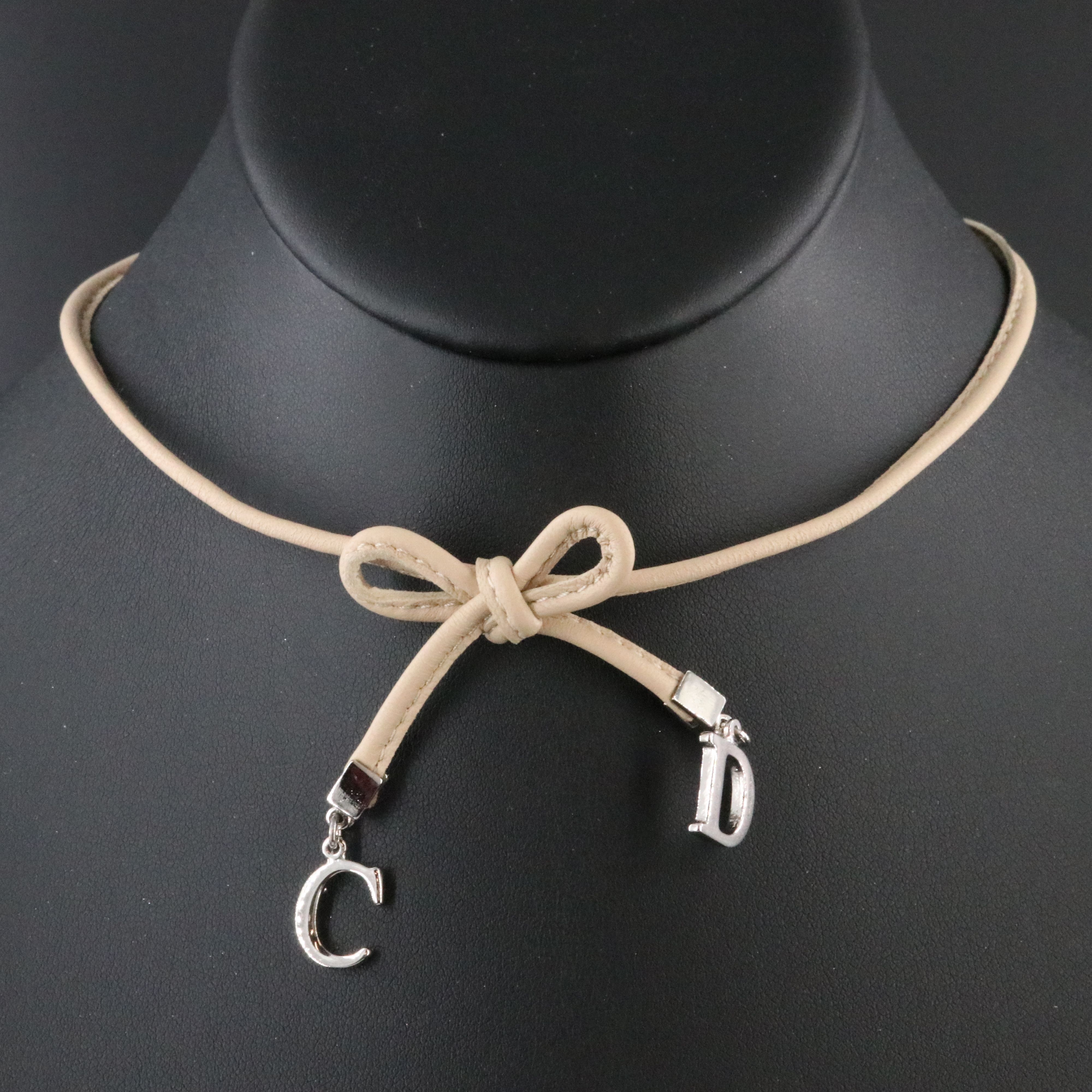 Christian Dior CD Leather Bow Choker Necklace
