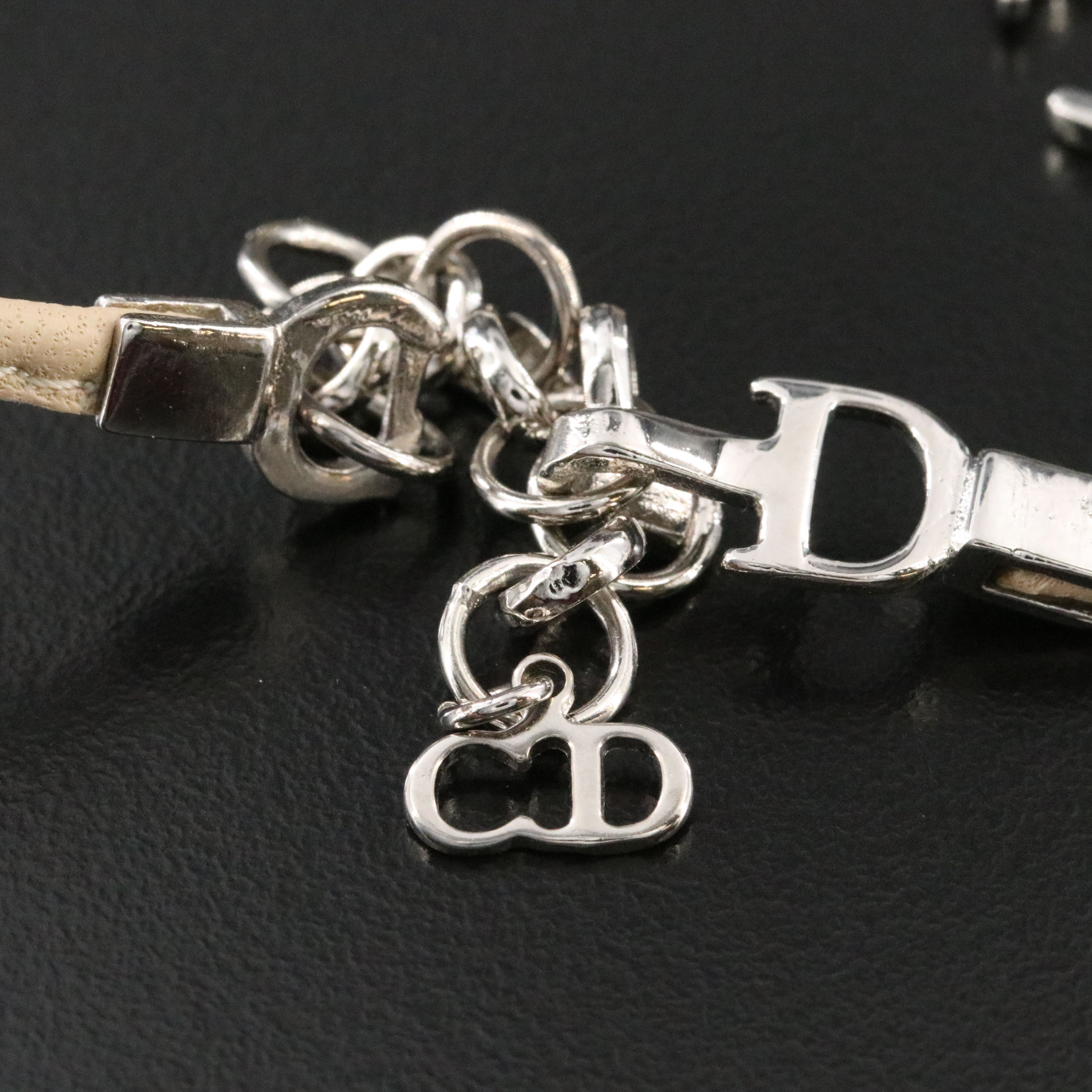 Christian Dior CD Leather Bow Choker Necklace