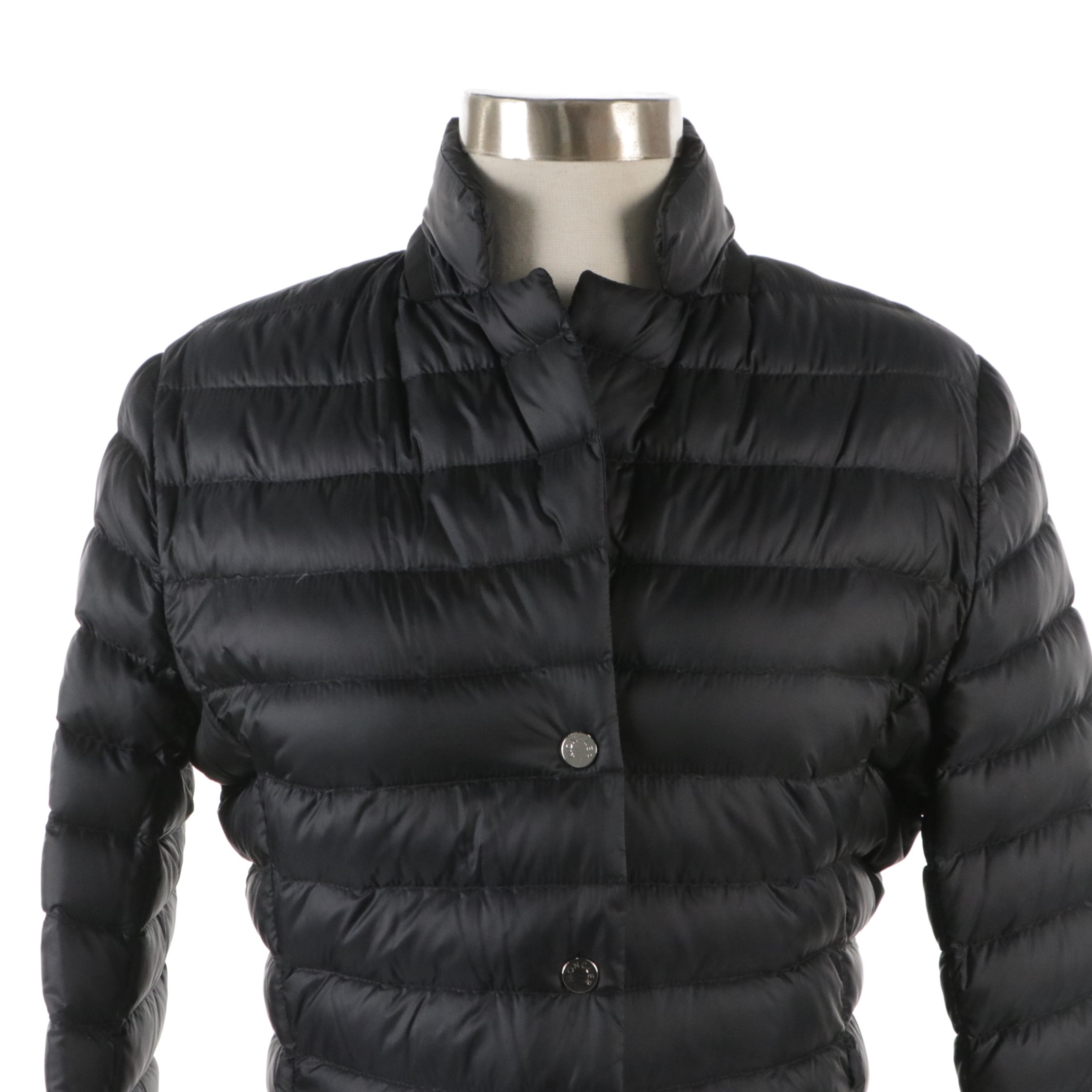 Moncler Longue Saison Collection Opale Fitted Down Jacket in Black