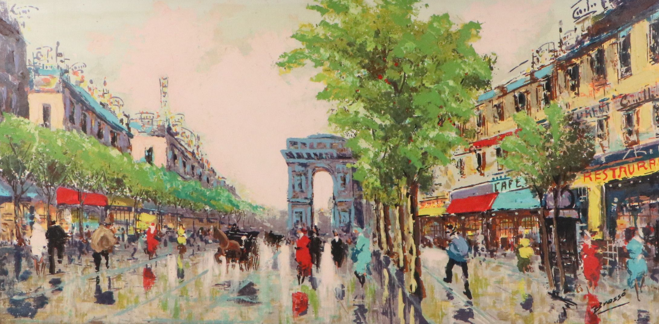 Brassó Oil Painting of Paris Street Scene, Mid-20th Century