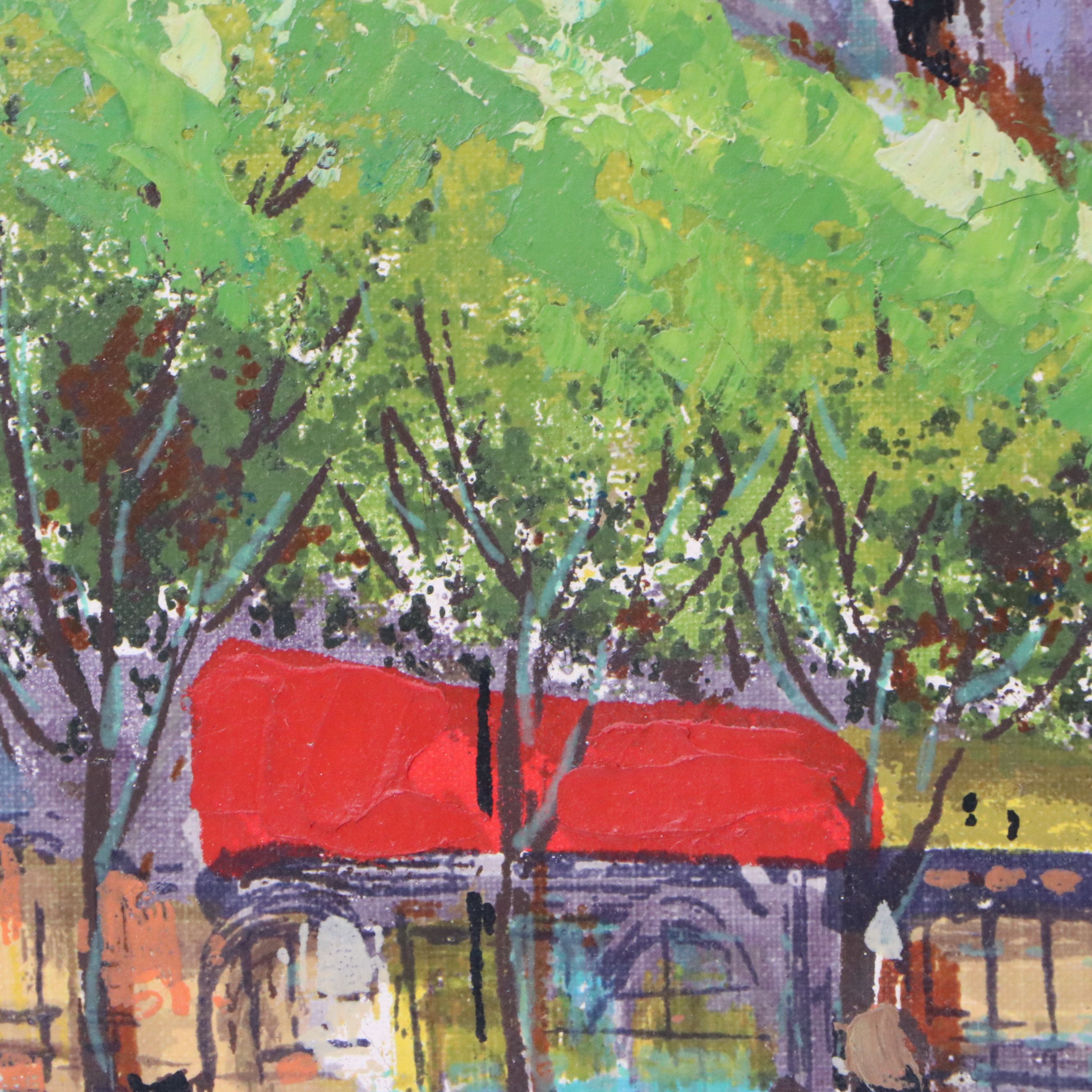 Brassó Oil Painting of Paris Street Scene, Mid-20th Century