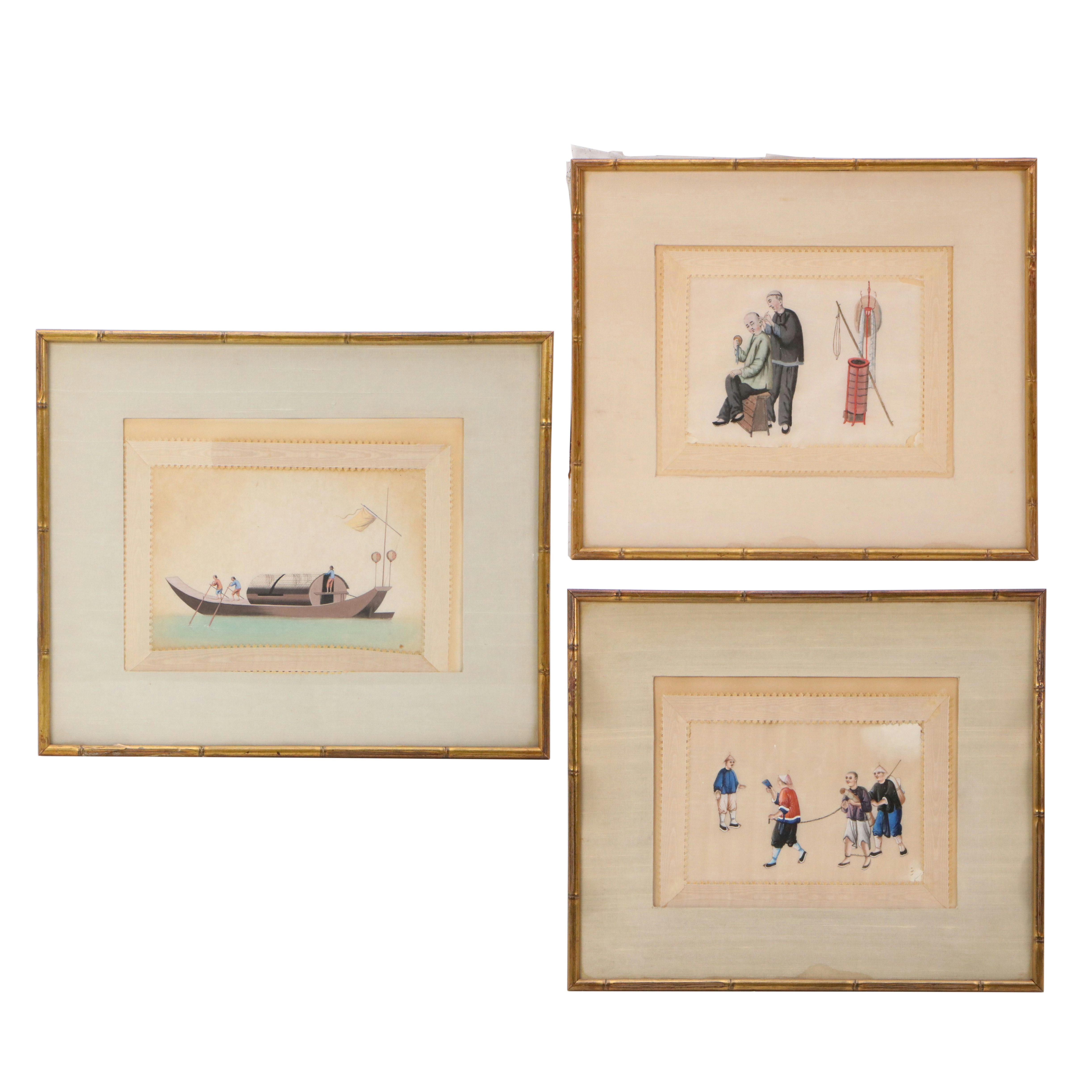 Late Qing Dynasty Watercolor and Gouache Paintings of Scenes of Daily Life